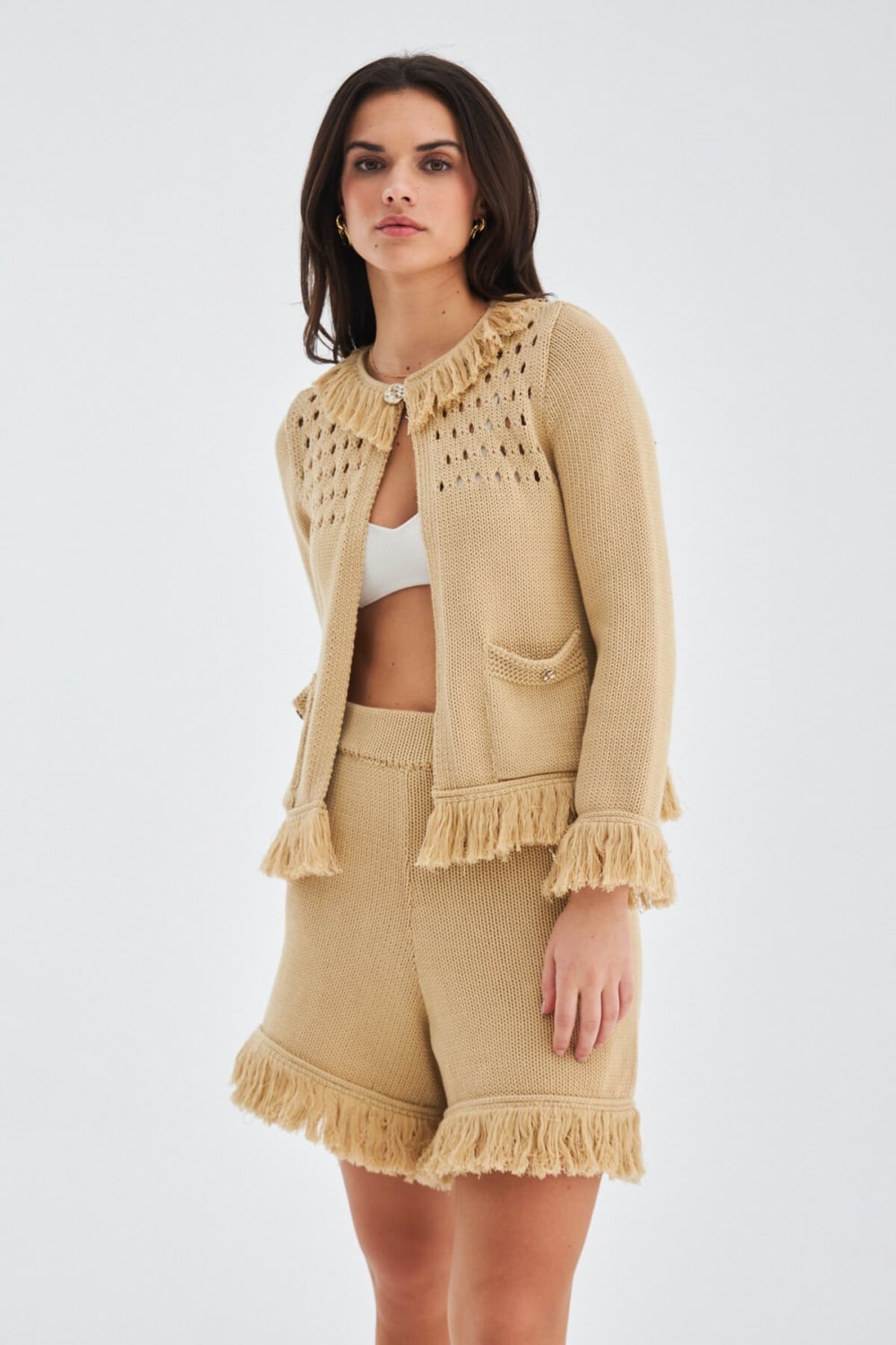 Peraluna-Miyoki̇ Cardigan & Shorts Mevsimlik Pamuklu Kadın Triko Takım Şort-Şort-3-fleurdirect.live