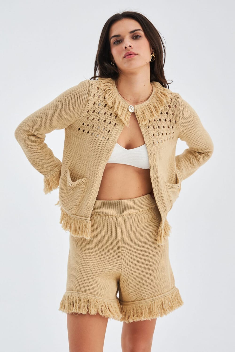 Peraluna-Miyoki̇ Cardigan & Shorts Mevsimlik Pamuklu Kadın Triko Takım Şort-Şort-8-fleurdirect.live