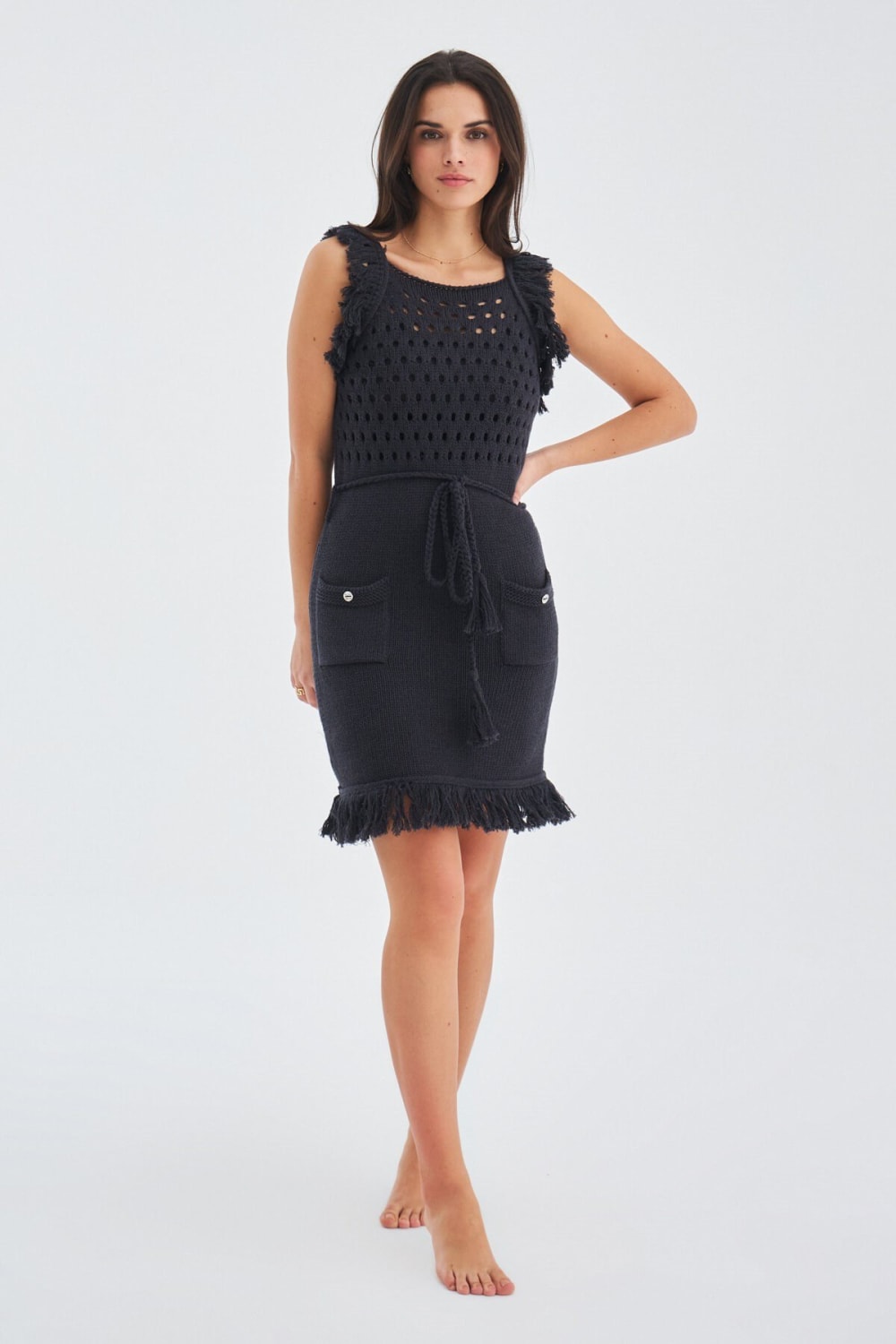 Peraluna-Miyoki Dress %100 Pamuk Diz Hizası Yazlık Kadın Triko Elbise-Elbise-2-fleurdirect.live