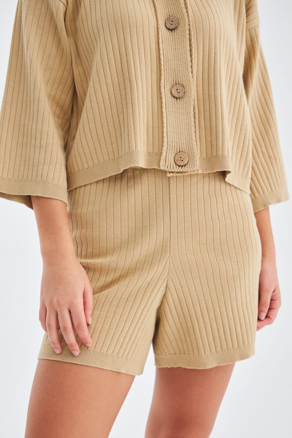 Peraluna-Mujo Cardigan & Shorts %100 Pamuk Kadın Triko Şort Takım-Şort-14-fleurdirect.live
