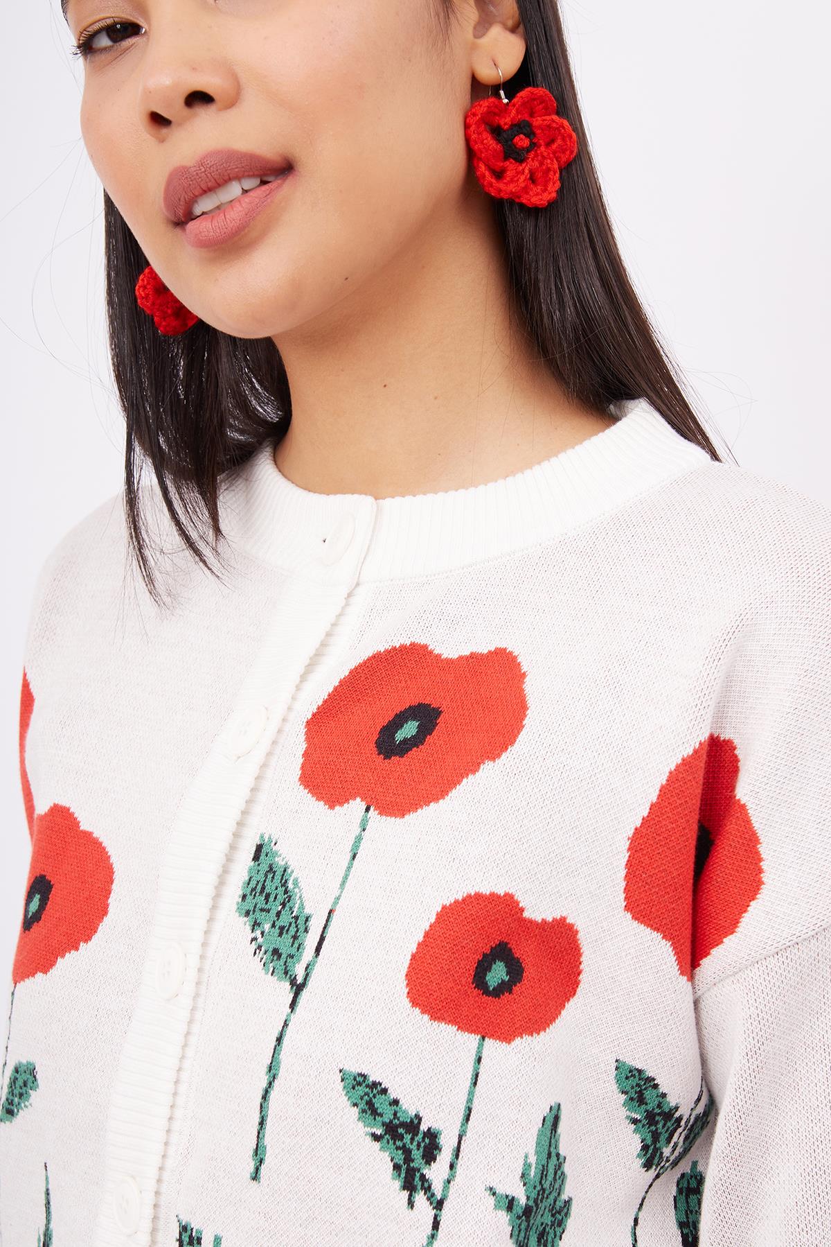 Peraluna-Poppy Earrings El Yapımı Gelincik Küpe Ekru-Küpe-3-fleurdirect.live