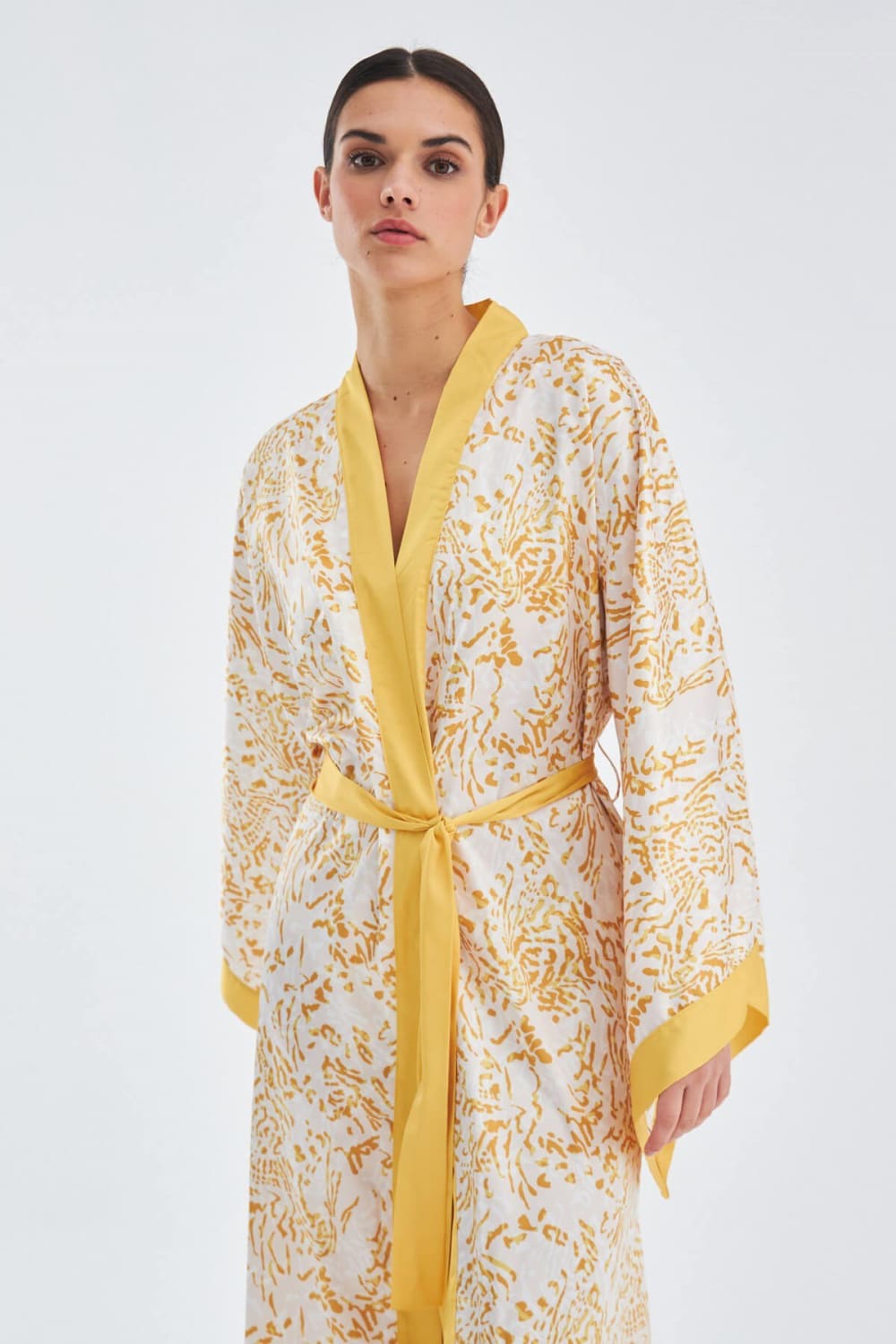 Peraluna-Si̇tara Kimono Desenli 120 Cm Saten Yazlık Kadın Kimono-Kimono-5-fleurdirect.live