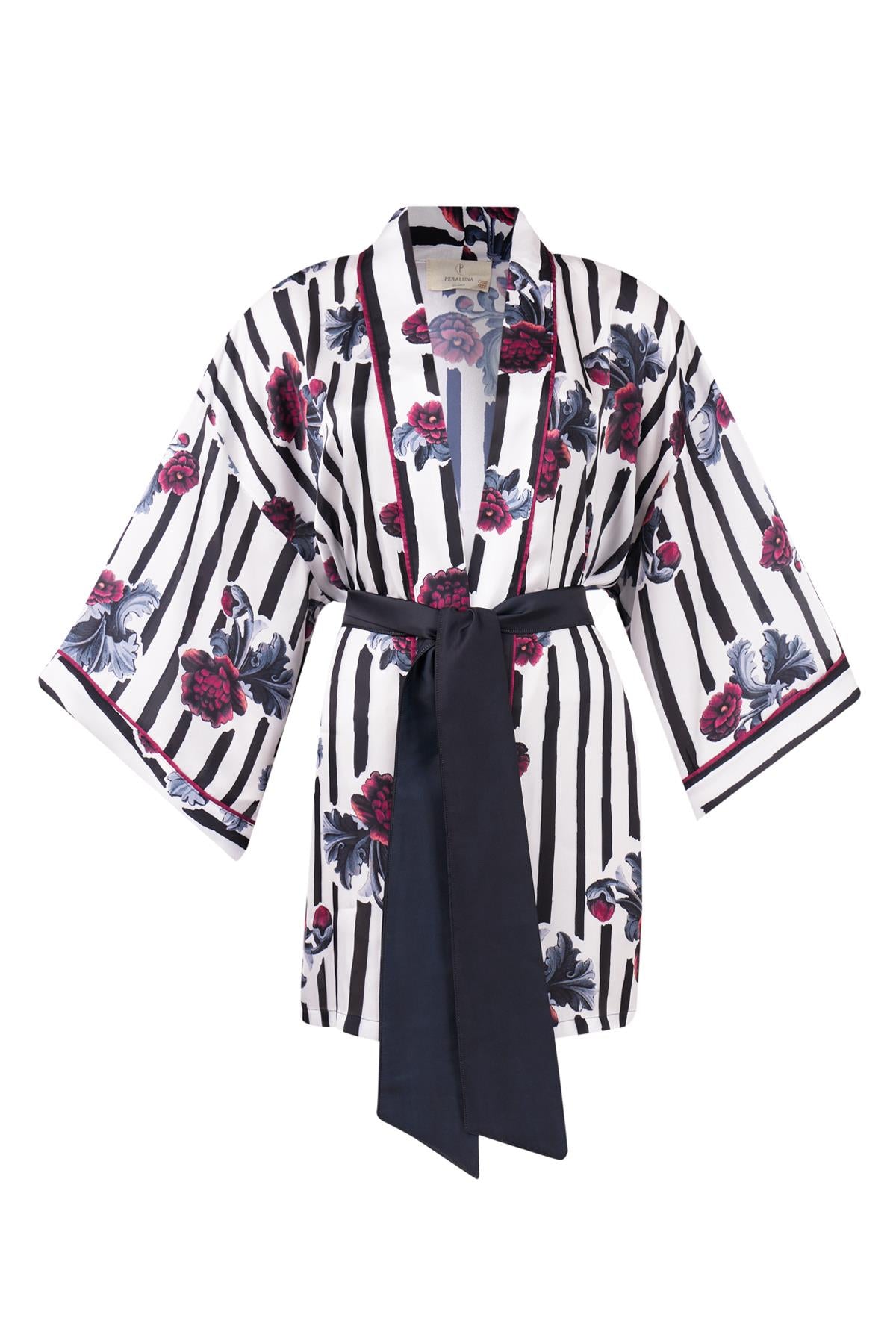 Peraluna-Stripe Garden Short Kimono Çizgili Güllü Baskılı 80 Cm Kısa Saten Kadın Kimono-Kimono-10-fleurdirect.live