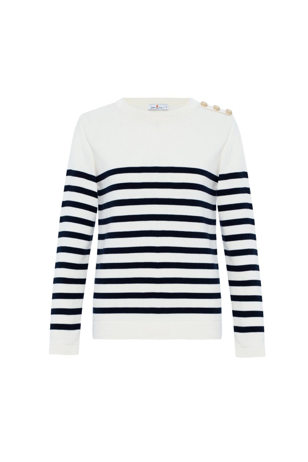 Peraluna-Styleboom X Bardot Pullover Omzu Düğmeli Çizgili Organik Pamuk Mevsimlik Kadın Triko Kazak -Kazak & Triko-8-fleurdirect.live