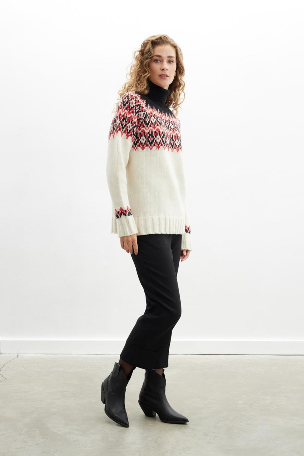 Peraluna-Styleboom X Cotswold Fair Isle Pullover Balıkçı Yaka Baklava Desen Kazak Kadın Triko Kazak-Kazak & Triko-2-fleurdirect.live