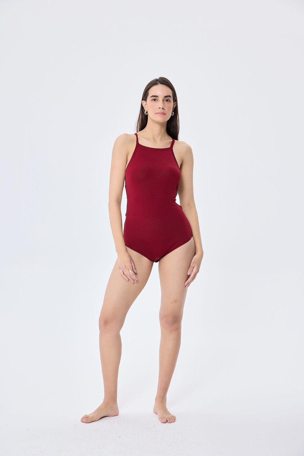 Peraluna-Styleboom X Greta Body Halter Yaka Arkası Çapraz Alttan Çıtçıtlı Kadın Triko Body Bordo-Body-1-fleurdirect.live