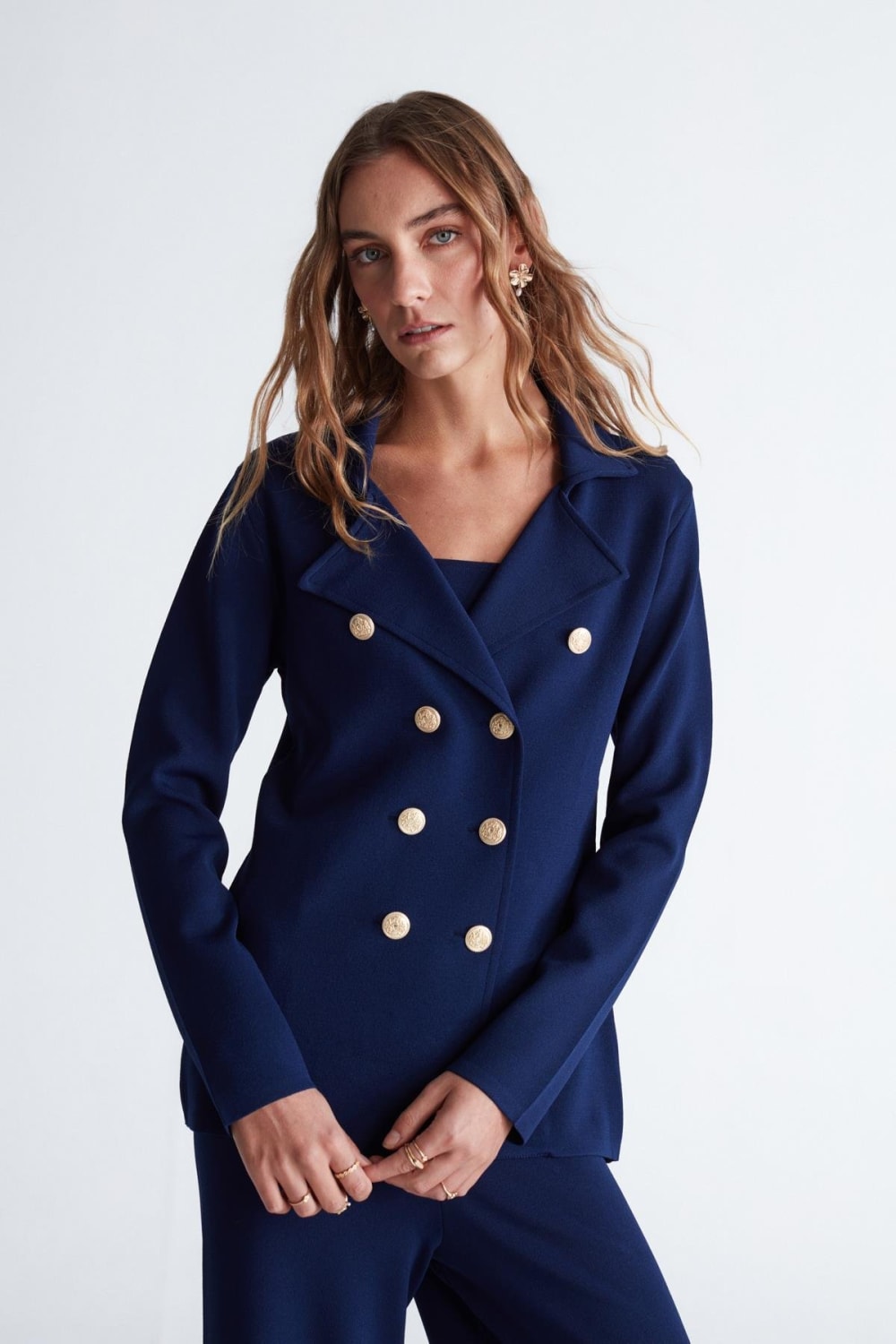 Peraluna-Styleboom X Katherine Blazer Çelik Örgü Klasik Kesim Düğmeli Blazer Kadın Triko Ceket -Ceket-2-fleurdirect.live