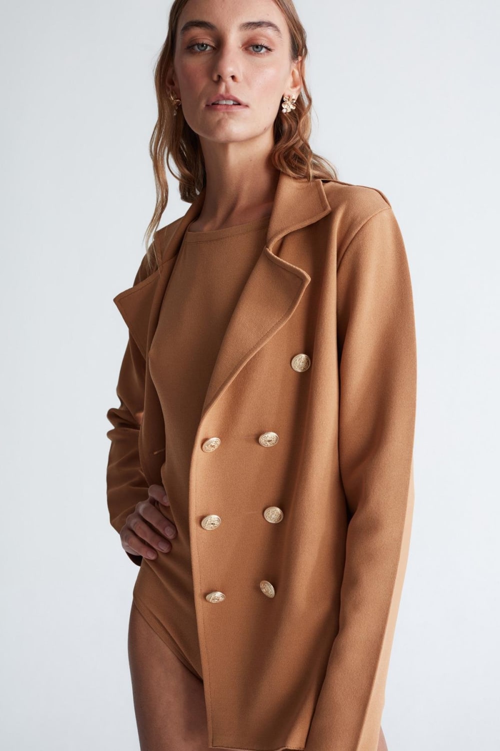 Peraluna-Styleboom X Katherine Blazer Çelik Örgü Klasik Kesim Düğmeli Blazer Kadın Triko Ceket -Ceket-21-fleurdirect.live