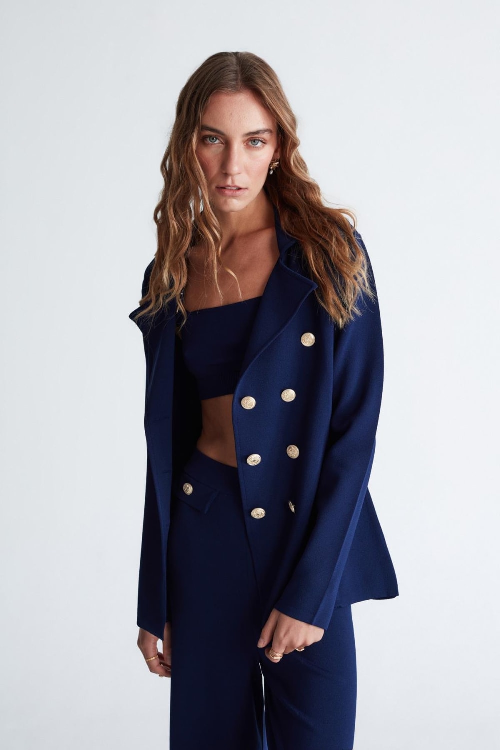 Peraluna-Styleboom X Katherine Blazer Çelik Örgü Klasik Kesim Düğmeli Blazer Kadın Triko Ceket -Ceket-3-fleurdirect.live