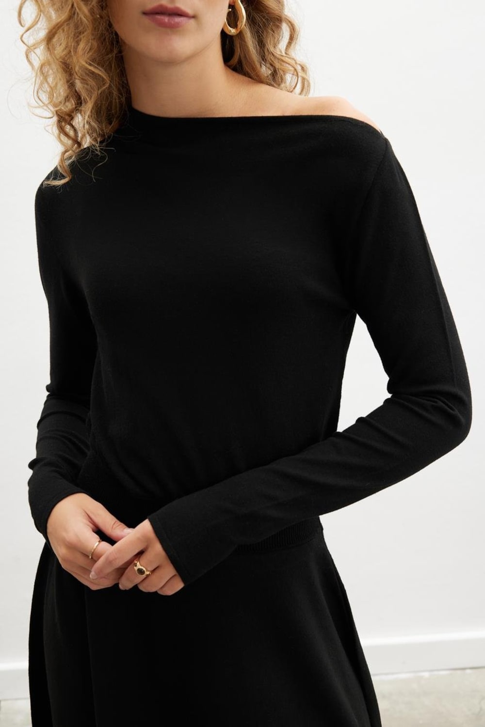 Peraluna-Styleboom X Mayfair Dress Yaka Büzgü Detaylı Tek Omuz Açık Kadın Triko Elbise-Elbise-10-fleurdirect.live