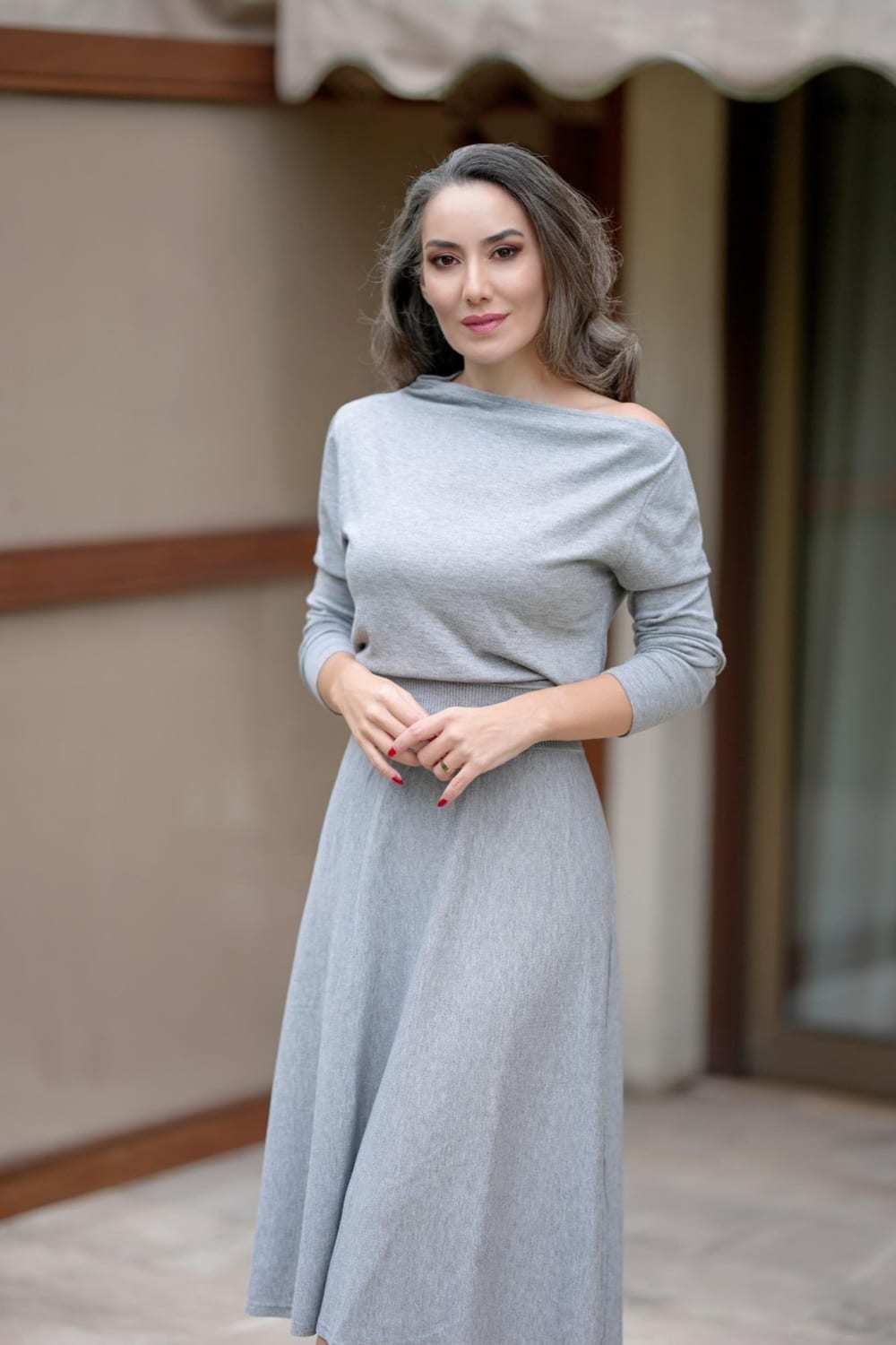 Peraluna-Styleboom X Mayfair Dress Yaka Büzgü Detaylı Tek Omuz Açık Kadın Triko Elbise-Elbise-12-fleurdirect.live