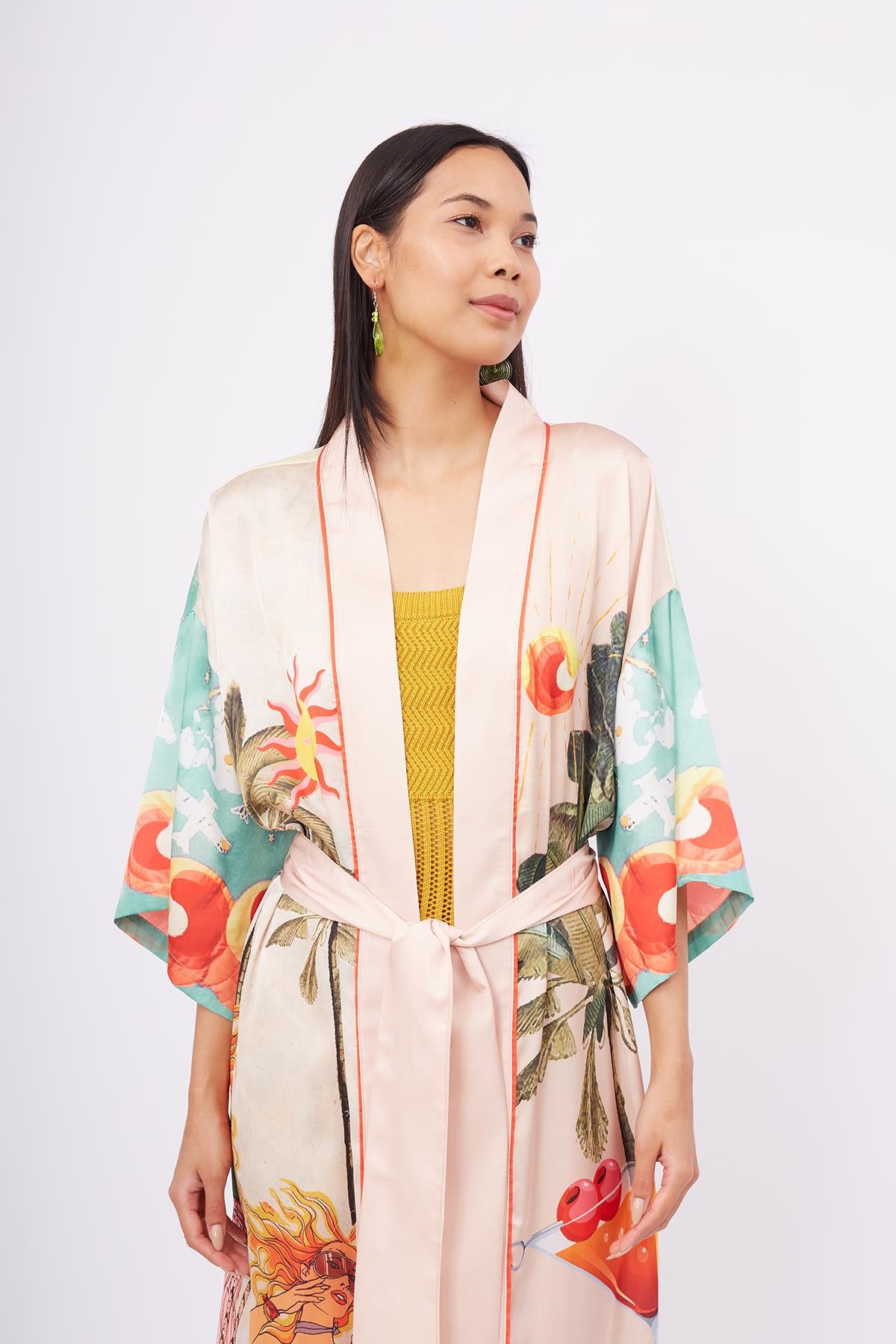 Peraluna-Summer Time Long Ki̇mono Yaz Desenleri Baskılı Uzun Saten Kadın Kimono Çok Renkli-Kimono-2-fleurdirect.live