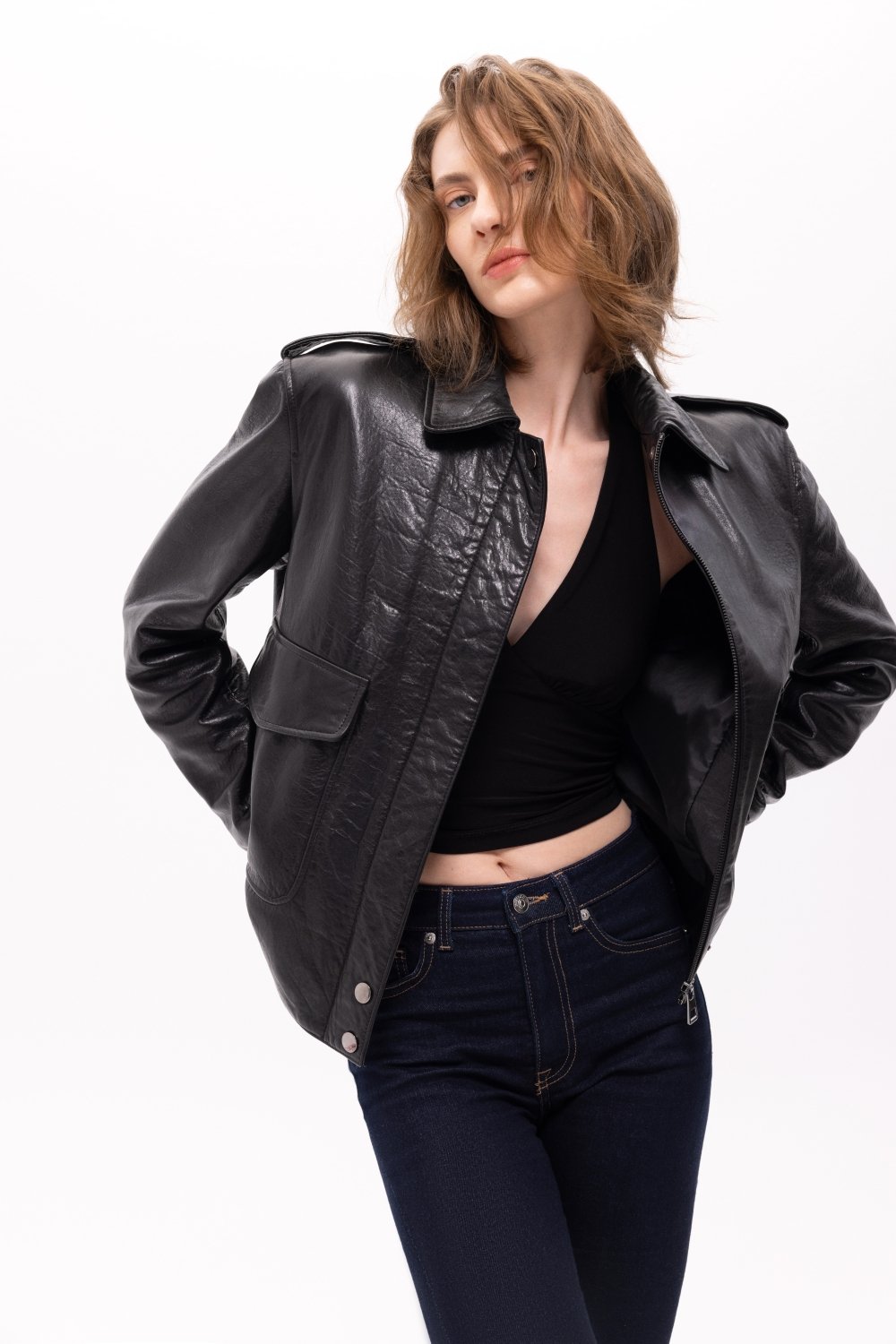 Pica Noir-Aerope Aviator Deri Ceket-Deri Mont-1-fleurdirect.live