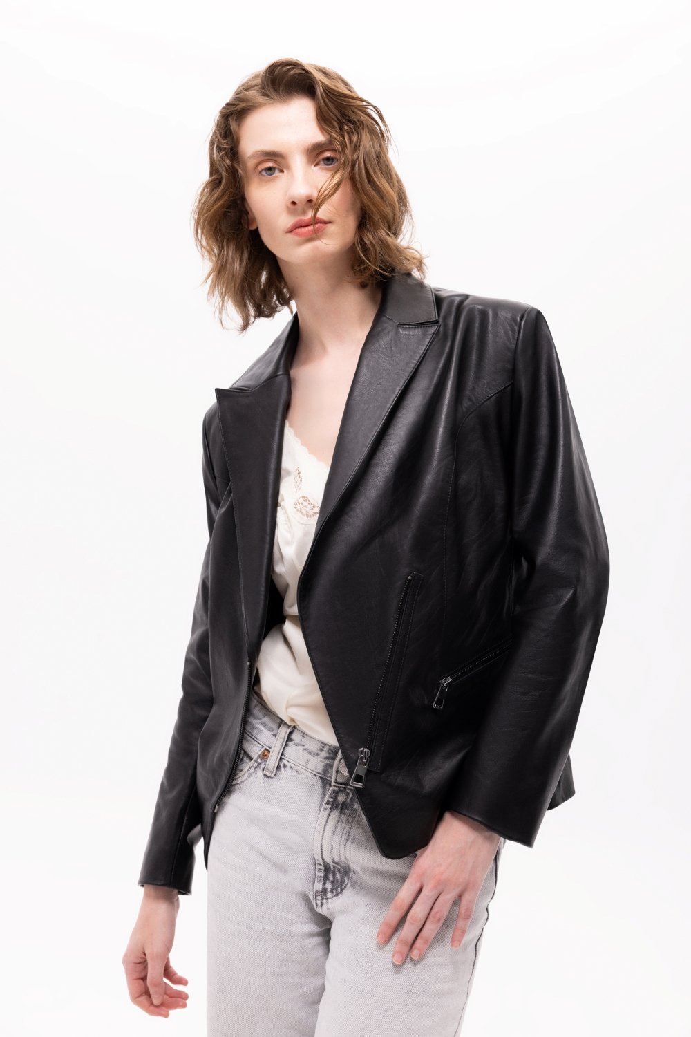 Pica Noir-Sirene Deri Blazer Ceket-Deri Mont-1-fleurdirect.live