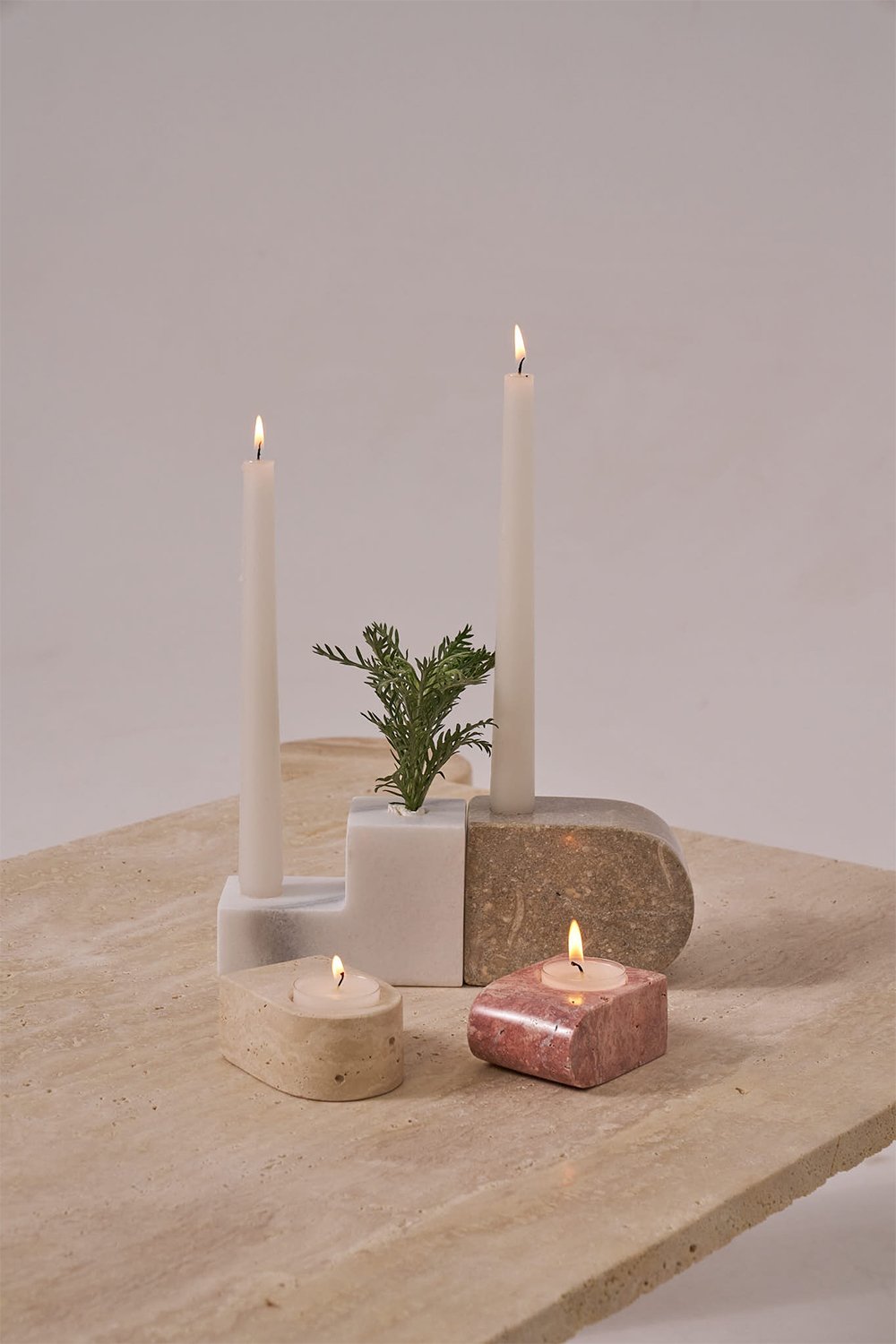 Pietra Collection-Candela Traverten&mermer Şamdan & Tealight Mumluk 4'lü-Kolonya-1-fleurdirect.live