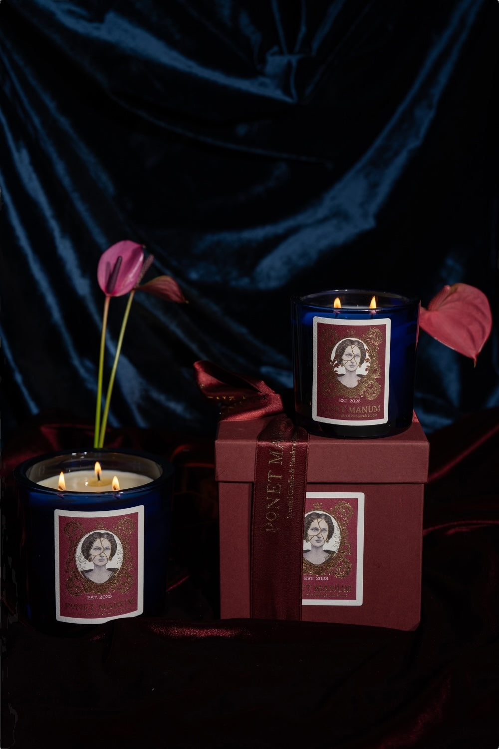Ponet Maison-Ponet Manum '' Fig & Sandalwood '' Lacivert Küçük Boy Cam Mum-Mumluk & Şamdan-2-fleurdirect.live
