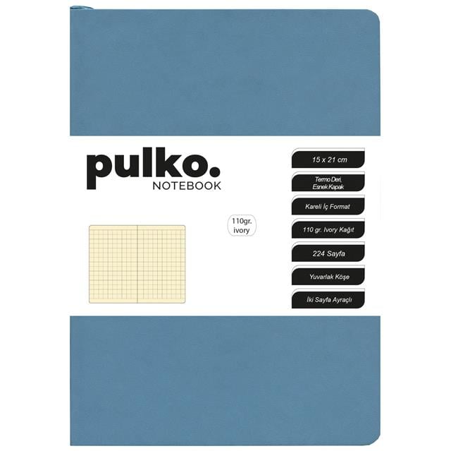 Pulko-Defter 110gr Ivory Kağıt, A5, Termo Deri, 224 Sayfa, Kareli, 047, Turkuaz-Kareli-1-fleurdirect.live