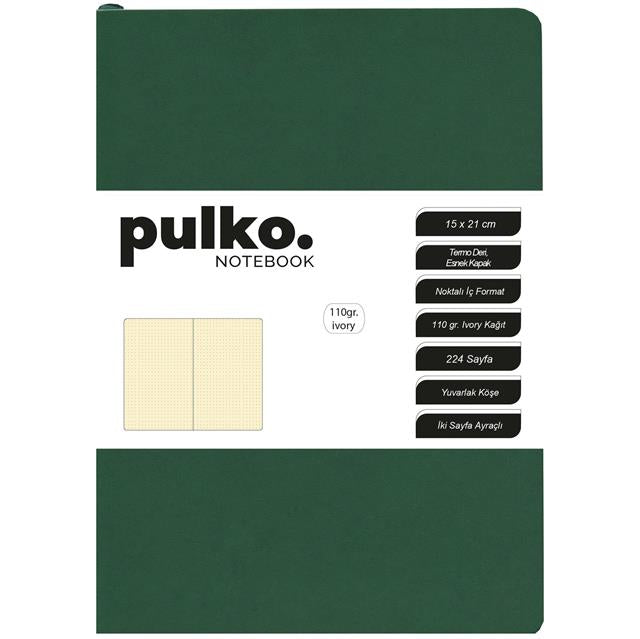 Pulko-Pulko Defter 110gr Ivory Kağıt, A5, Termo Deri, 224 Sayfa, Noktalı, 044, Orman Yeşili-Defter-1-fleurdirect.live