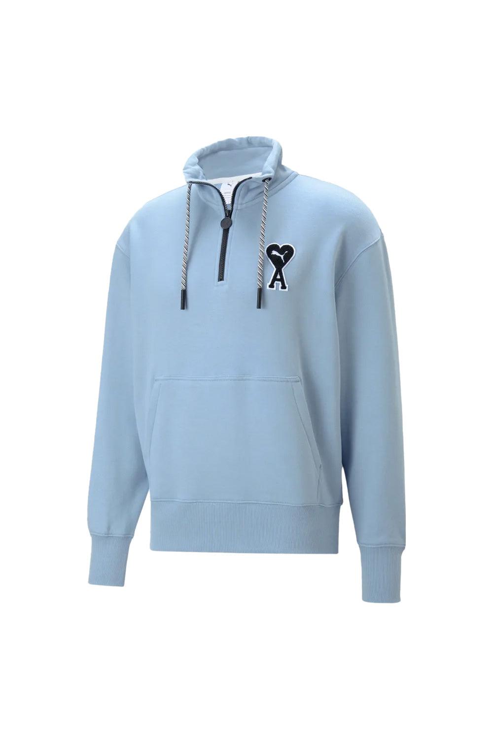 Puma-PUMA x AMI Half-Zip Sweatshirt Faded Denim-Sweatshirts & Hoodies-1-fleurdirect.live