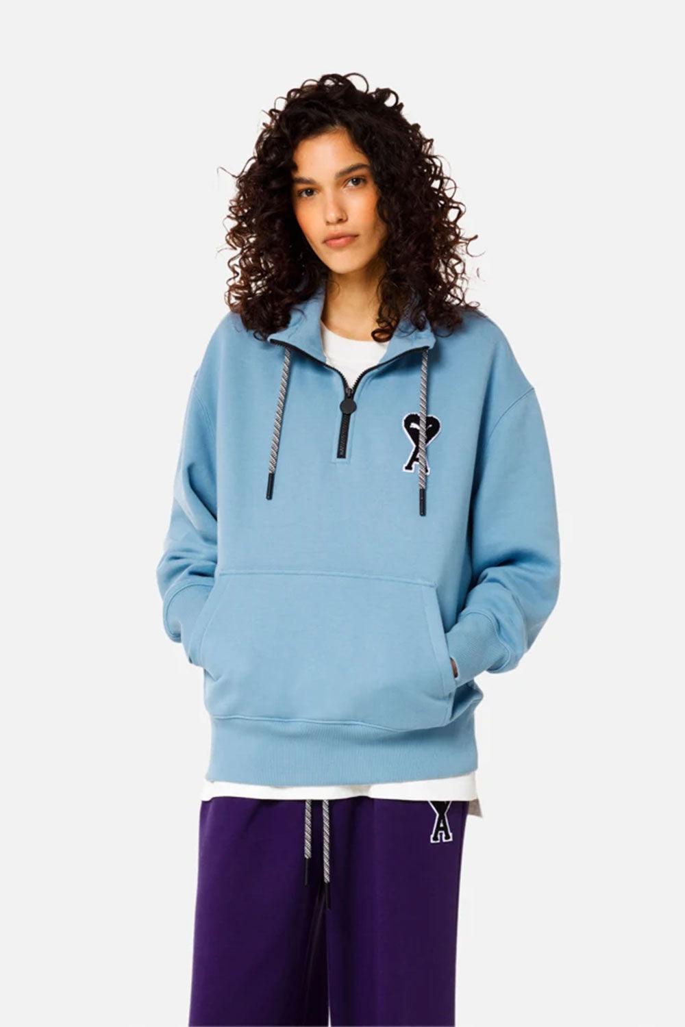 Puma-PUMA x AMI Half-Zip Sweatshirt Faded Denim-Sweatshirts & Hoodies-2-fleurdirect.live