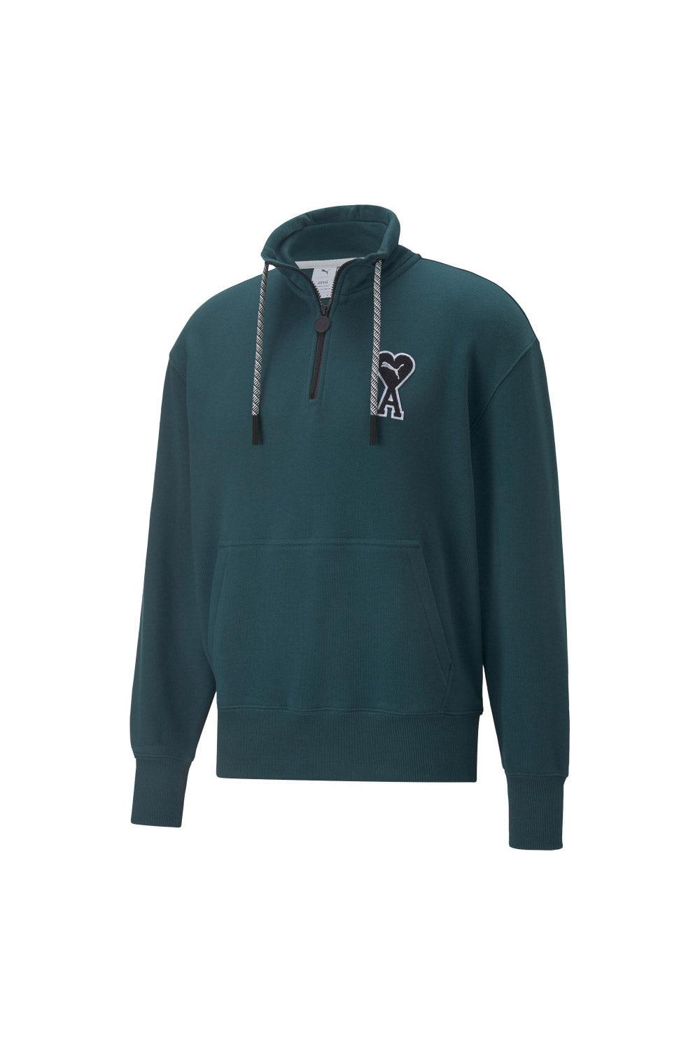 Puma-PUMA x AMI Half-Zip Sweatshirt Varsity Green-Sweatshirts & Hoodies-1-fleurdirect.live