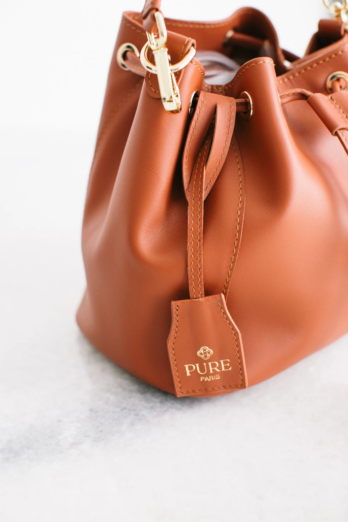 Pure Paris-Petit Bonbon Hakiki Deri Bucket Çanta, Kiremit-Omuz Çantası-9-fleurdirect.live
