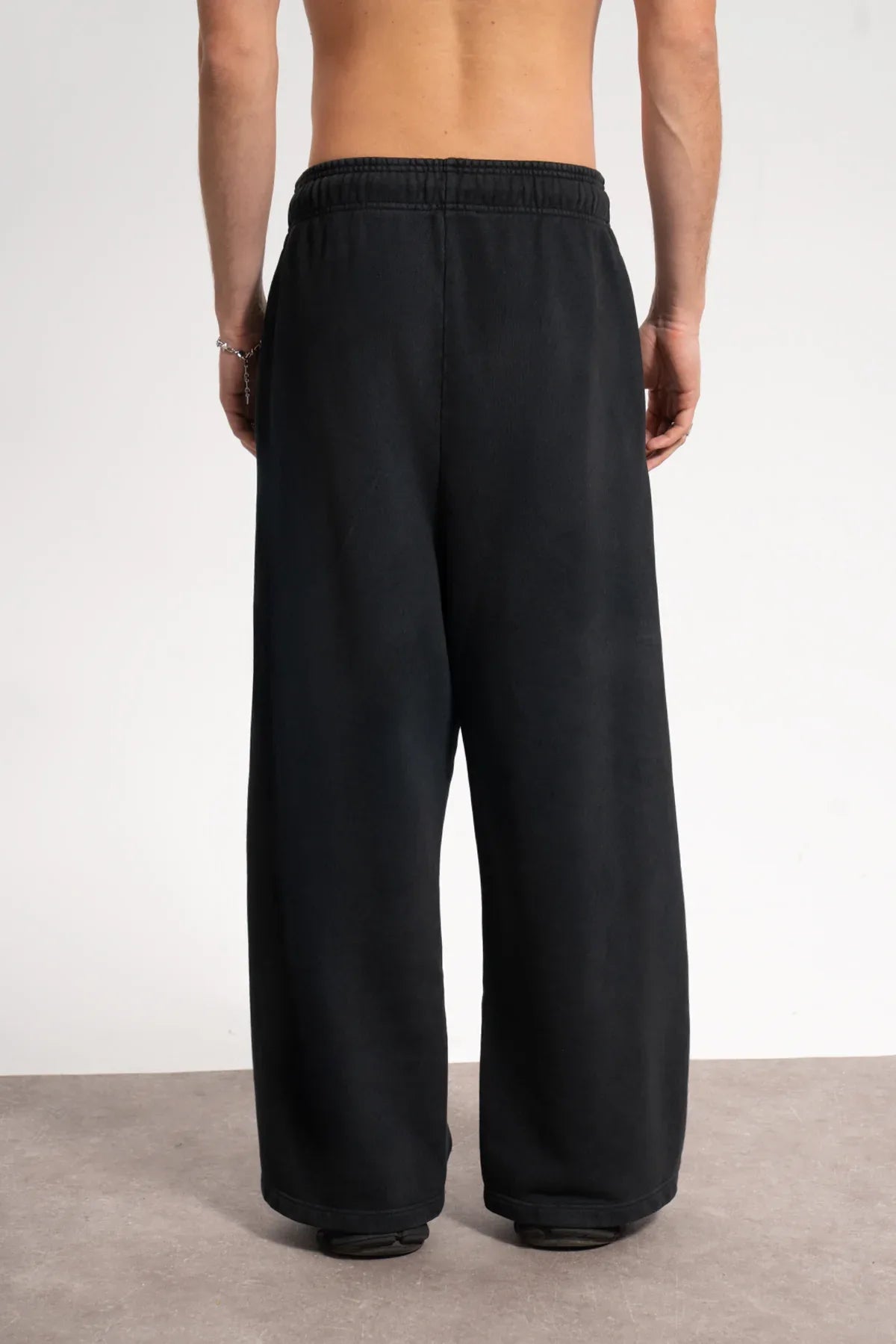 Erkek Baggy Fit Washed Sweatpants - Siyah