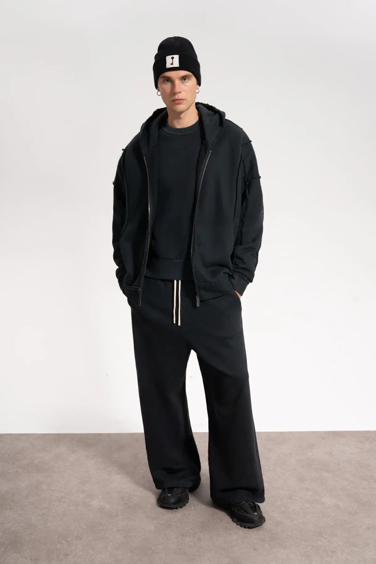 Erkek Baggy Fit Washed Sweatpants - Siyah