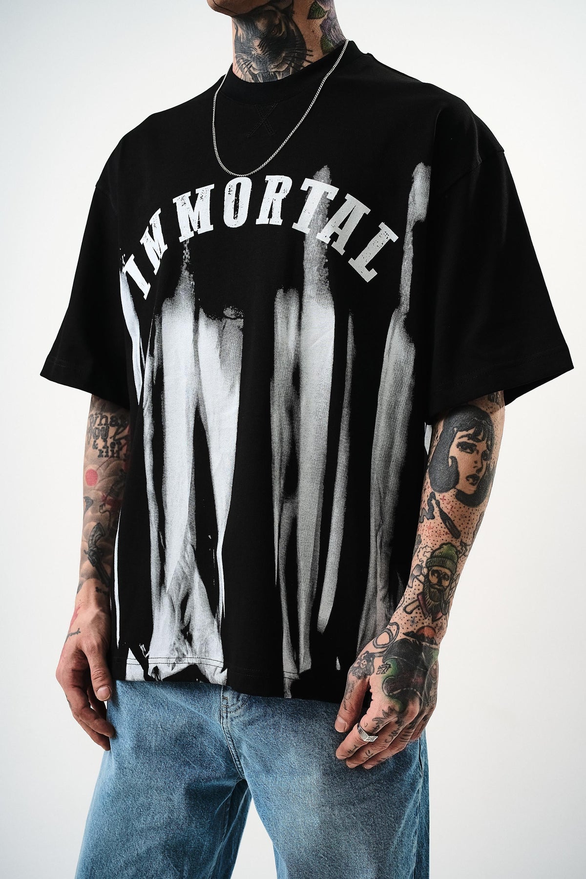 Erkek İMmortal Baskılı Oversize T-Shirt Siyah