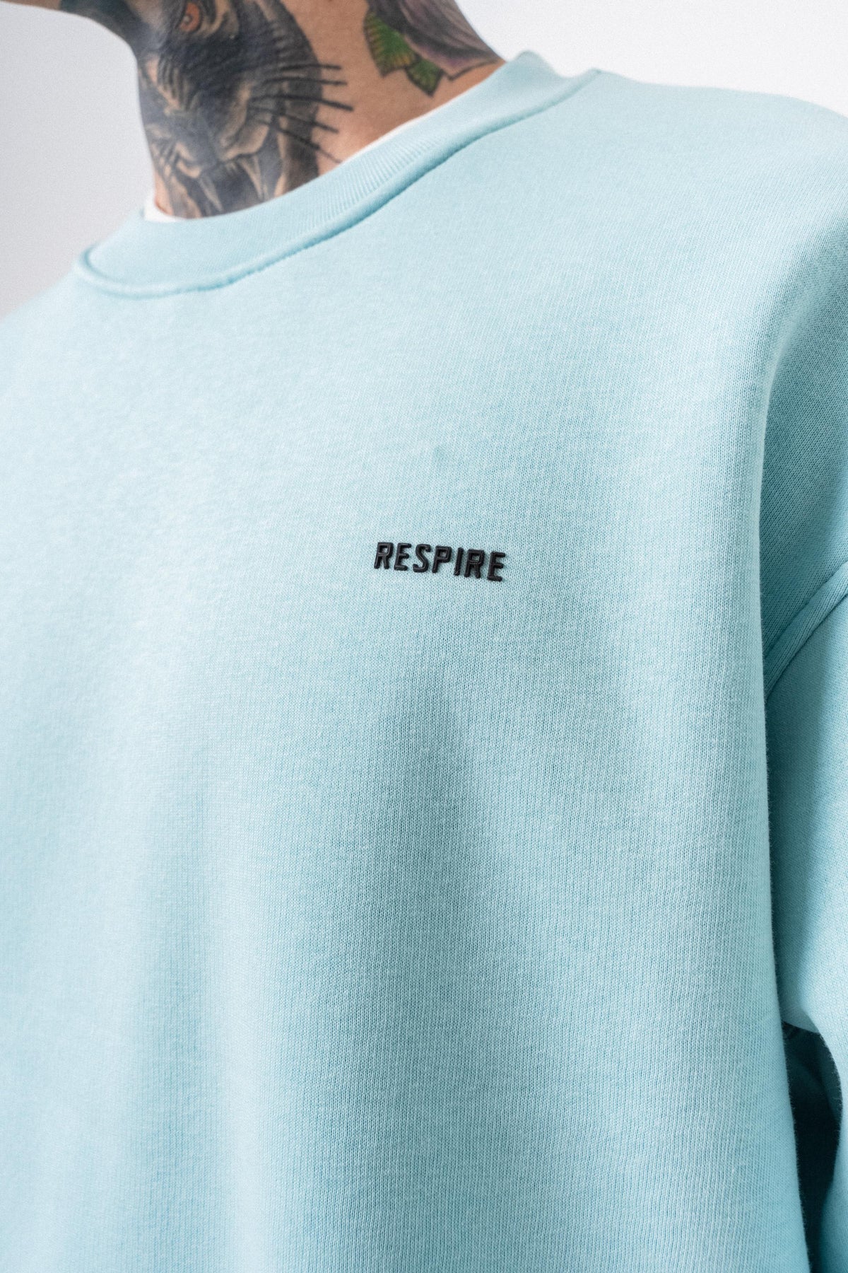 Erkek Respire Yazı Detaylı Basic Oversize Sweatshirt Bebe Mavi
