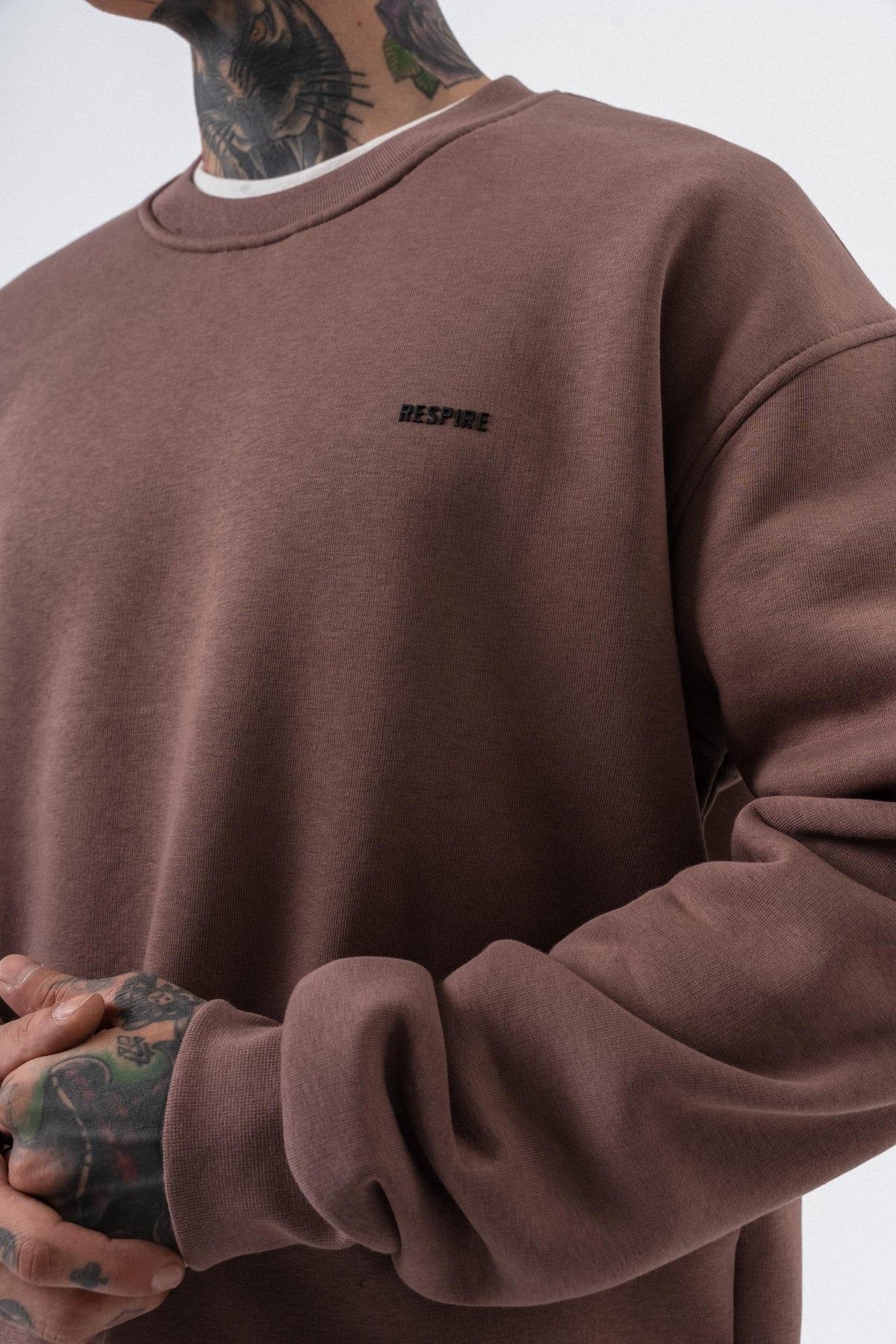 Erkek Respire Yazı Detaylı Basic Oversize Sweatshirt Kakao