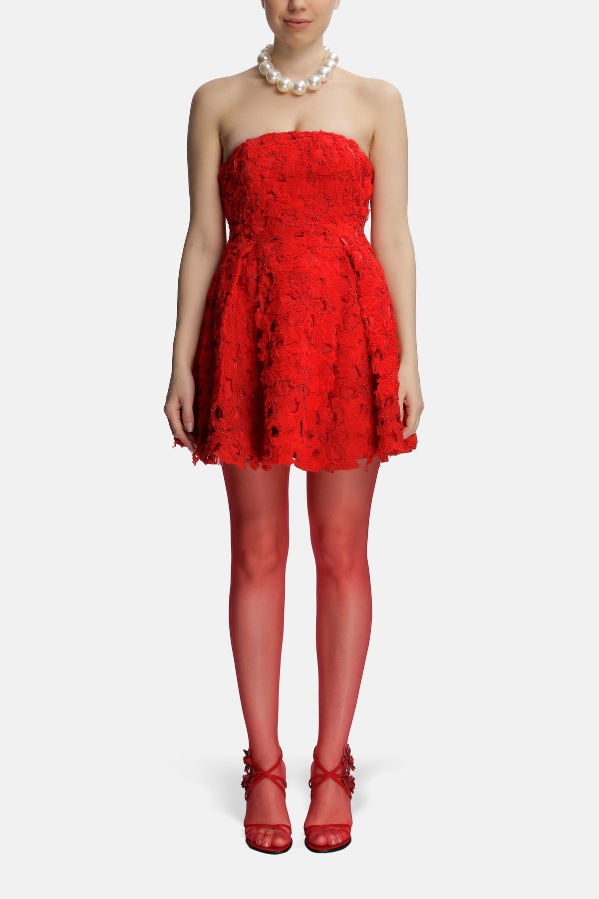 Roccie-Gally Strapless Mini Dress With Crystal Stone Tulle-Elbise-1-fleurdirect.live