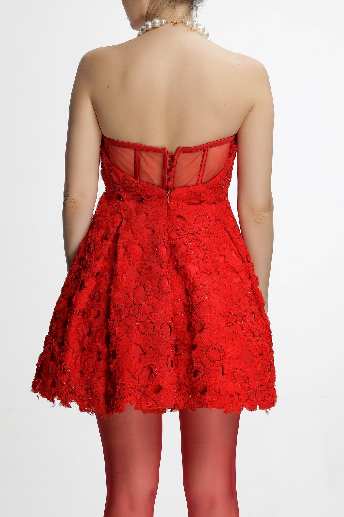 Roccie-Gally Strapless Mini Dress With Crystal Stone Tulle-Elbise-3-fleurdirect.live