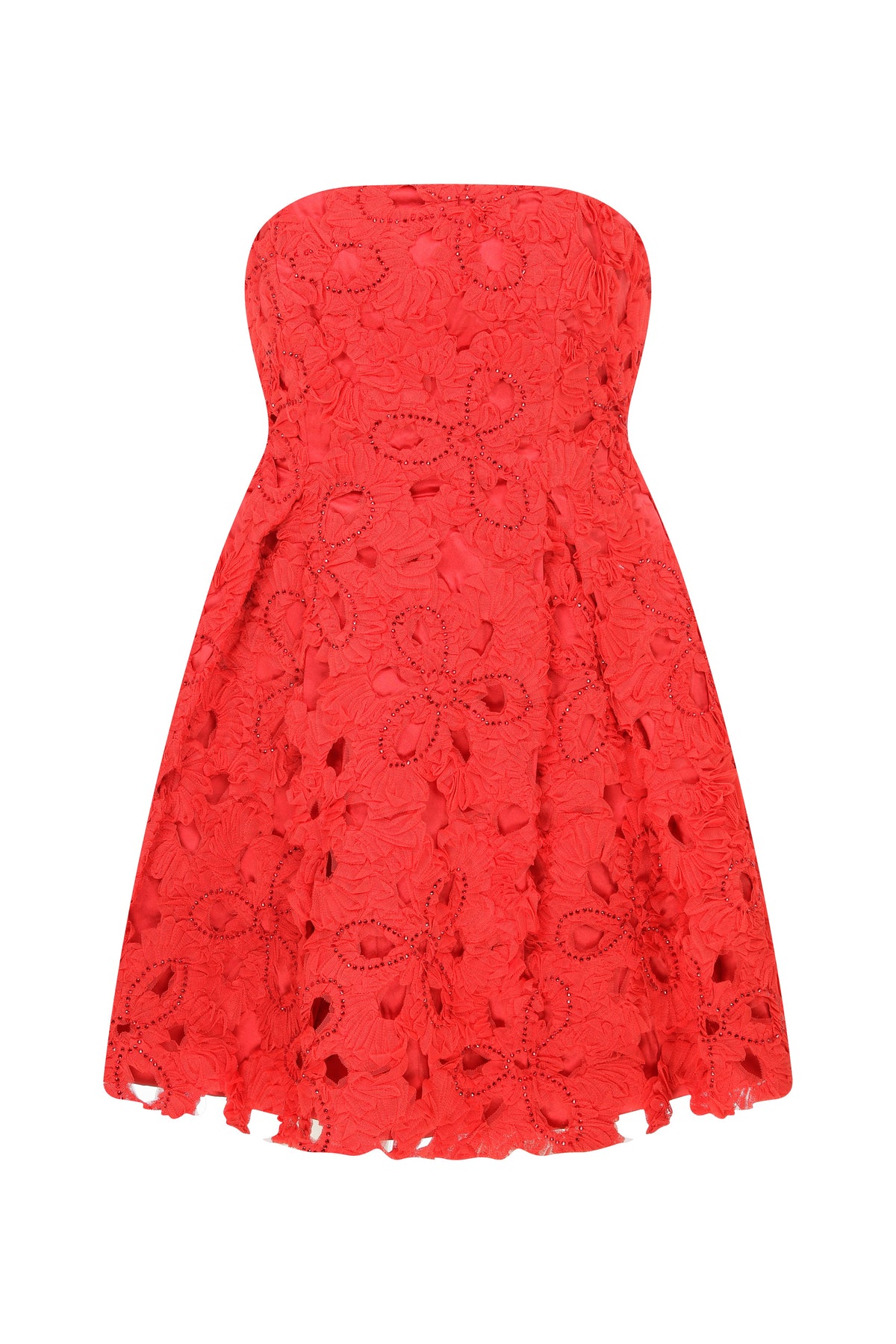 Roccie-Gally Strapless Mini Dress With Crystal Stone Tulle-Elbise-5-fleurdirect.live