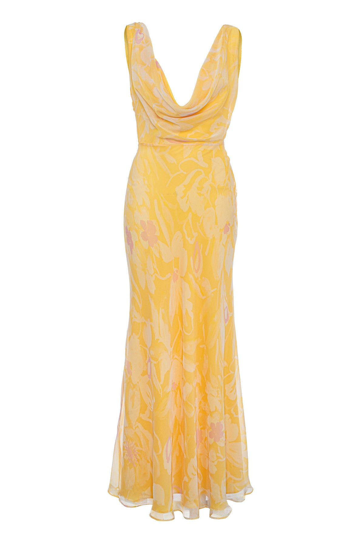 Roccie-Lena Draped Floral Print Chiffon Maxi Dress-Elbise-3-fleurdirect.live