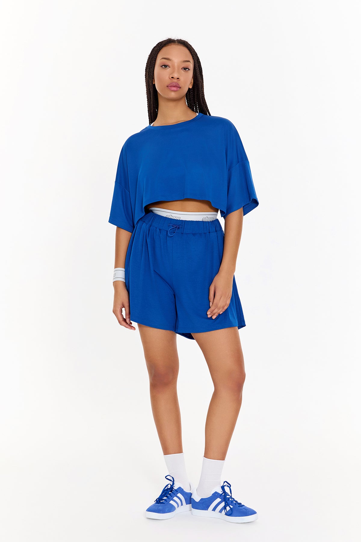 SBNM-Pull On Yoga Tee In Blue-T-Shirts-2-fleurdirect.live