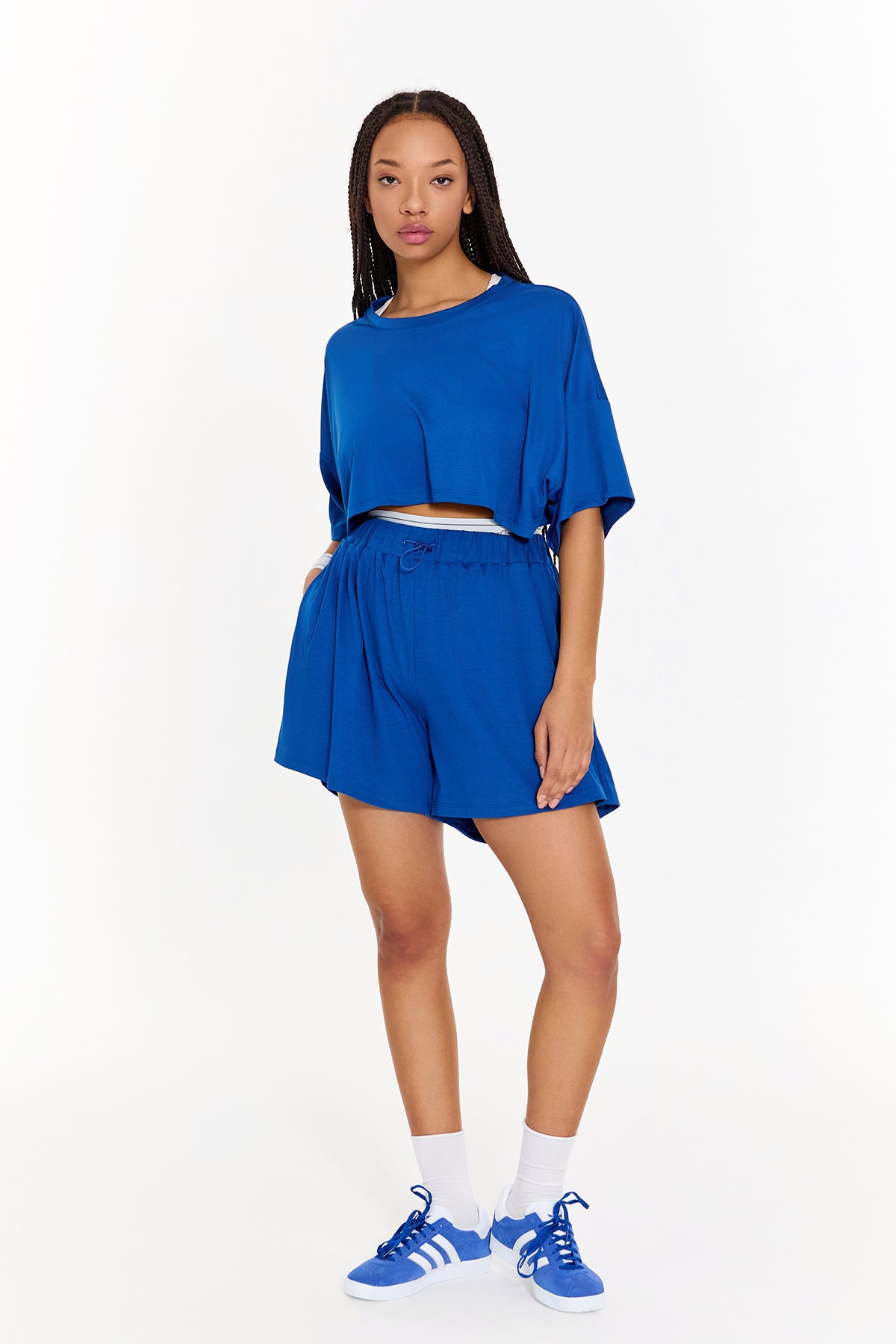 SBNM-Pull On Yoga Tee In Blue-T-Shirts-5-fleurdirect.live