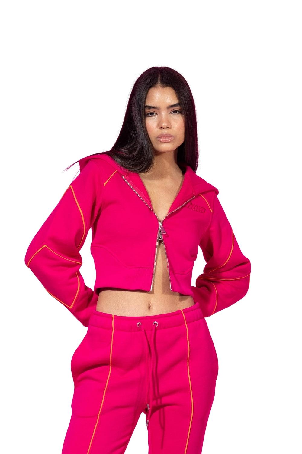 SBNM-Ruby Pink Zip Up Cropped Hoodie-Sweatshirts & Hoodies-3-fleurdirect.live