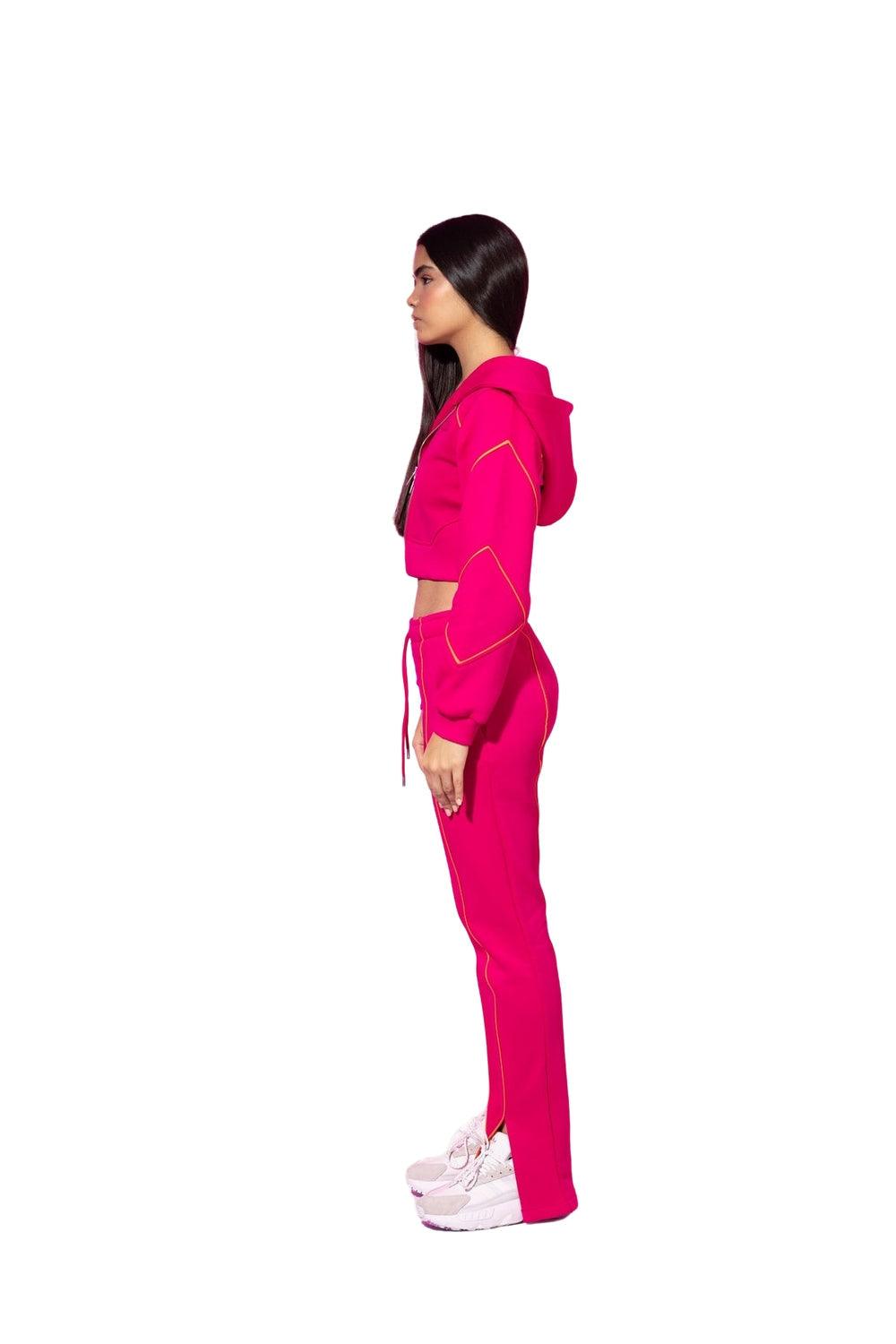 SBNM-Ruby Pink Zip Up Cropped Hoodie-Sweatshirts & Hoodies-5-fleurdirect.live