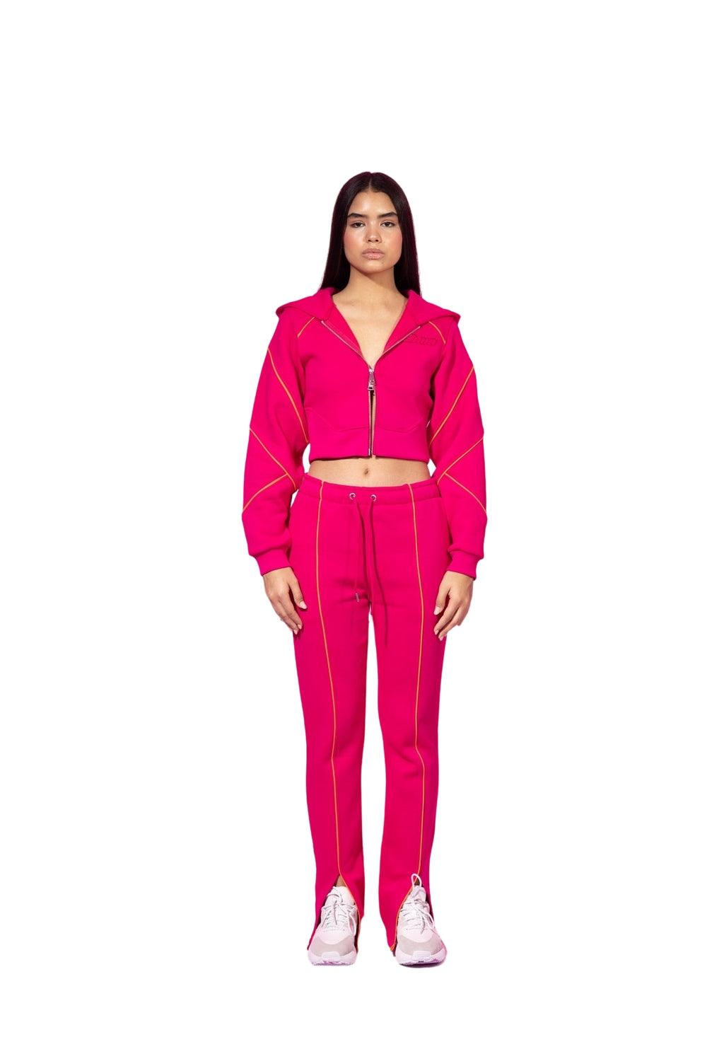 SBNM-Ruby Pink Zip Up Cropped Hoodie-Sweatshirts & Hoodies-6-fleurdirect.live