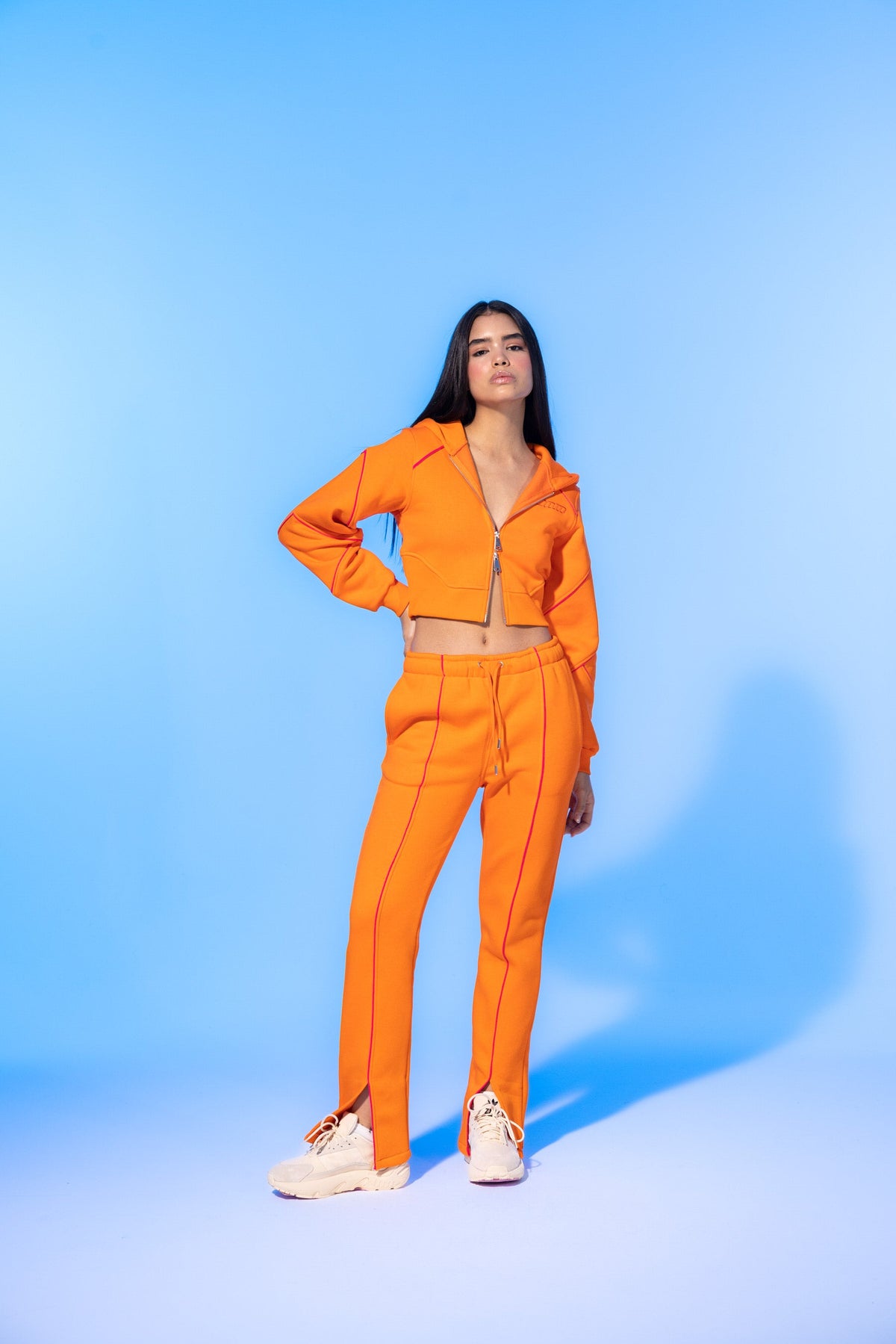 SBNM-Vivid Flame Orange Zip Up Cropped Hoodie-Sweatshirts & Hoodies-7-fleurdirect.live