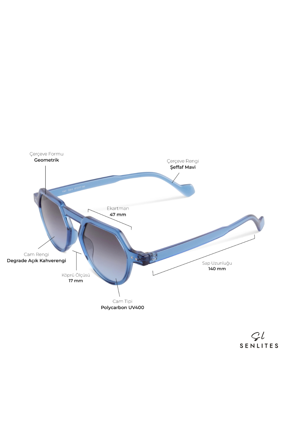 Senlites-Alyona Blu Unisex Şeffaf Mavi Degrade Uv400 Beşgen Güneş Gözlüğü-Güneş Gözlüğü-4-fleurdirect.live