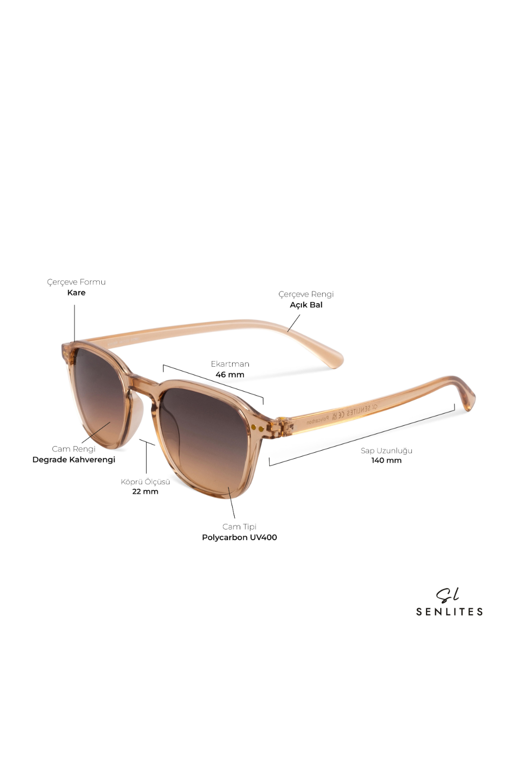 Senlites-Kyler Ecru Unisex Şeffaf Kahverengi Degrade Uv400 Kare Güneş Gözlüğü-Güneş Gözlüğü-3-fleurdirect.live