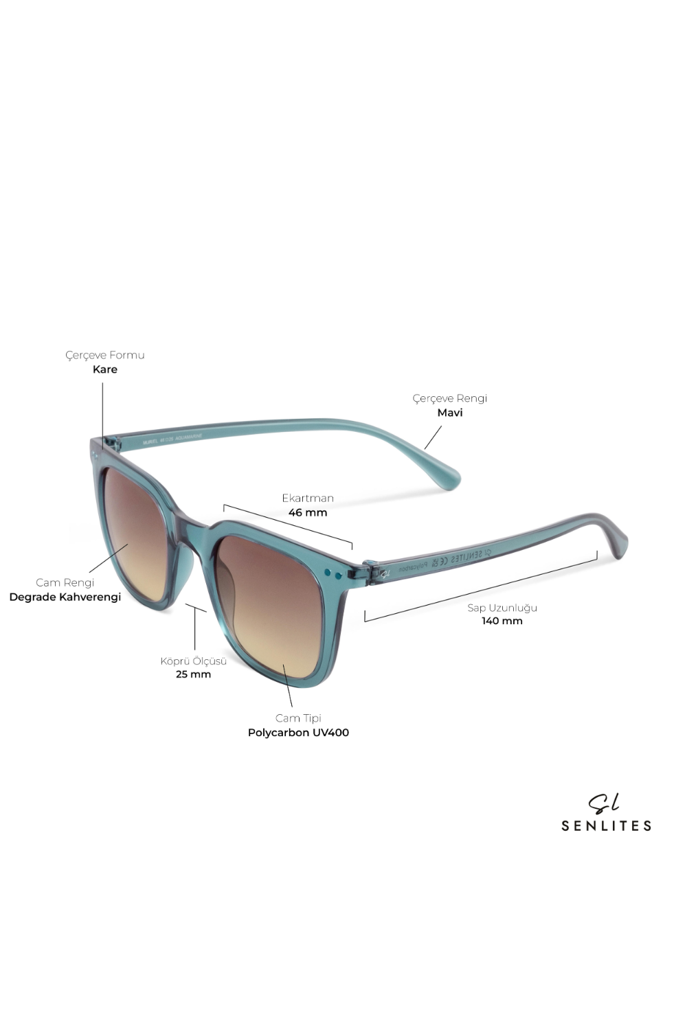 Senlites-Muriel Aquamari̇ne Unisex Şeffaf Mavi Degrade Uv400 Kare Güneş Gözlüğü-Güneş Gözlüğü-4-fleurdirect.live