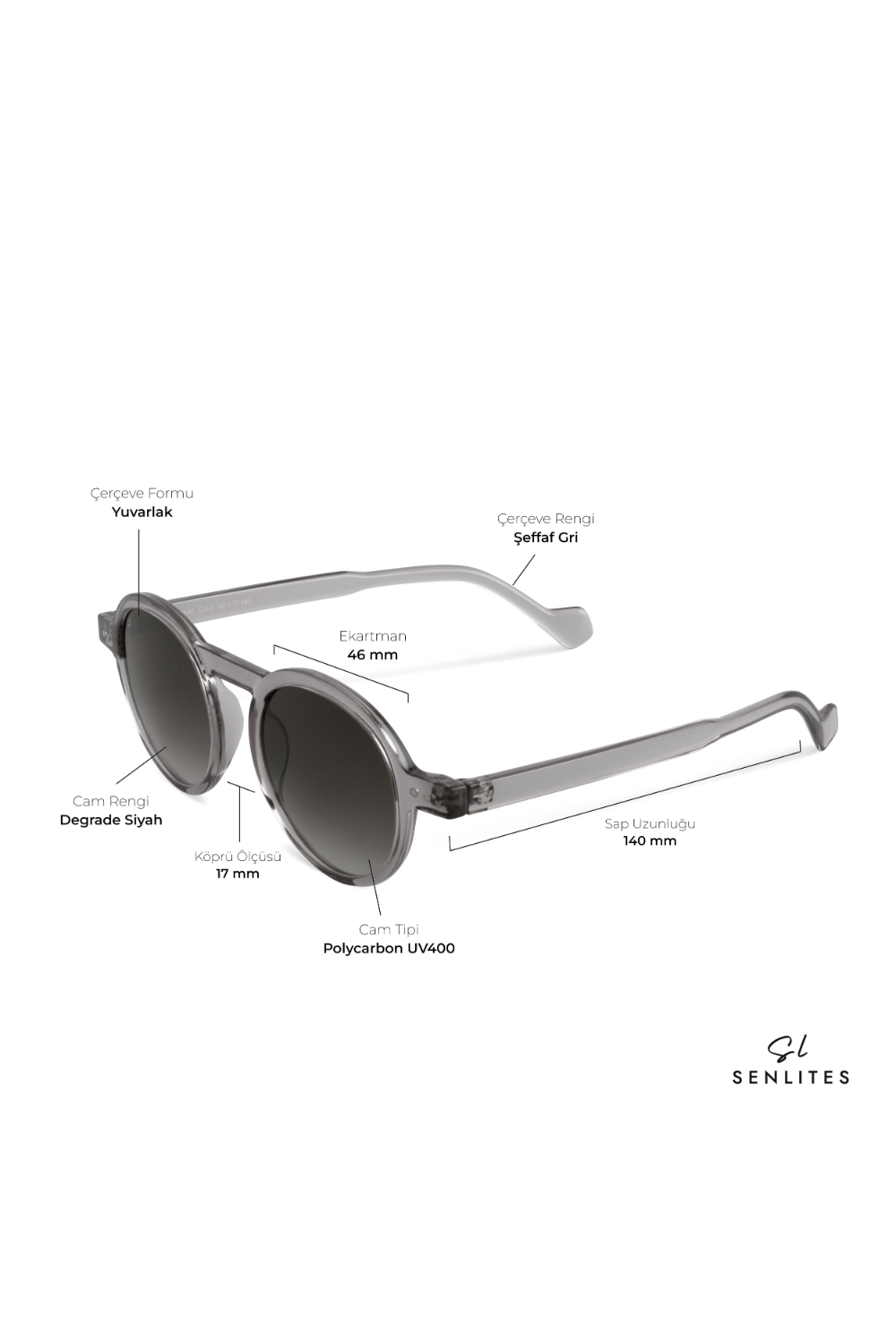 Senlites-Raiane Grigio Unisex Şeffaf Gri Degrade Uv400 Yuvarlak Güneş Gözlüğü-Güneş Gözlüğü-4-fleurdirect.live