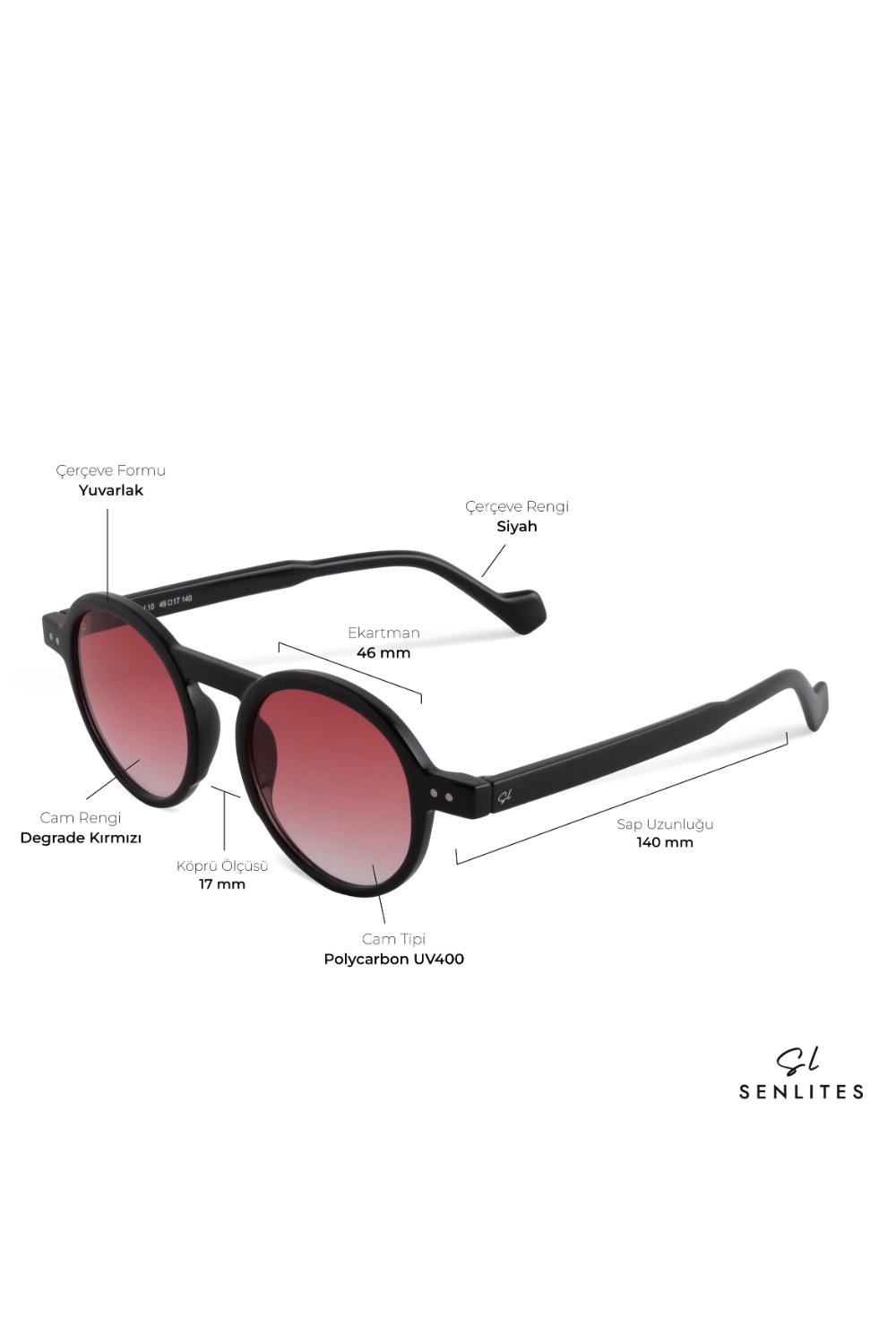 Senlites-Raiane Rosso Unisex Siyah Degrade Uv400 Yuvarlak Güneş Gözlüğü-Güneş Gözlüğü-5-fleurdirect.live