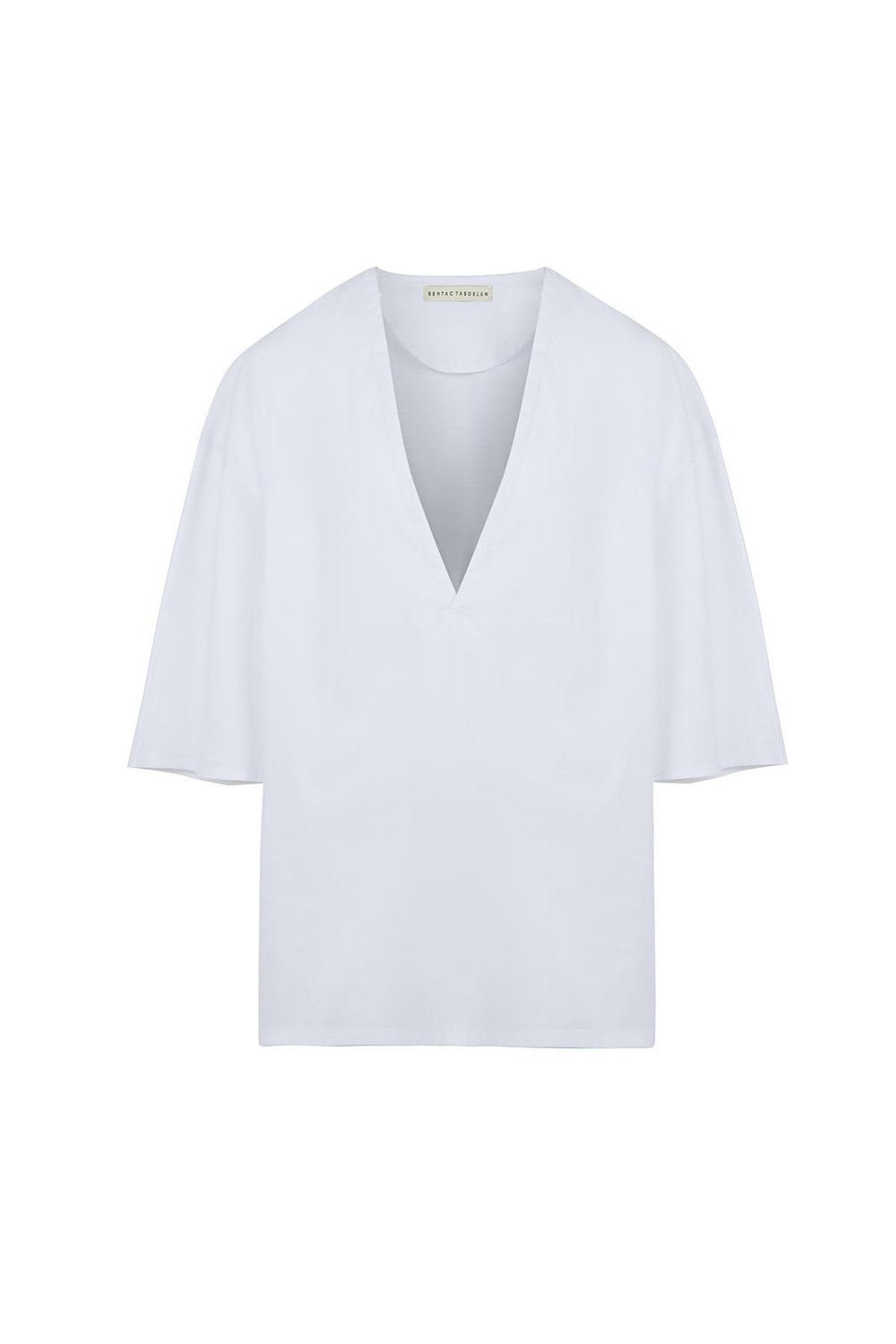 Sertaç Taşdelen-Beyaz %100 Pamuk Derin V Yaka Oversized Erkek T-shirt Model T 02-T-Shirts-3-fleurdirect.live