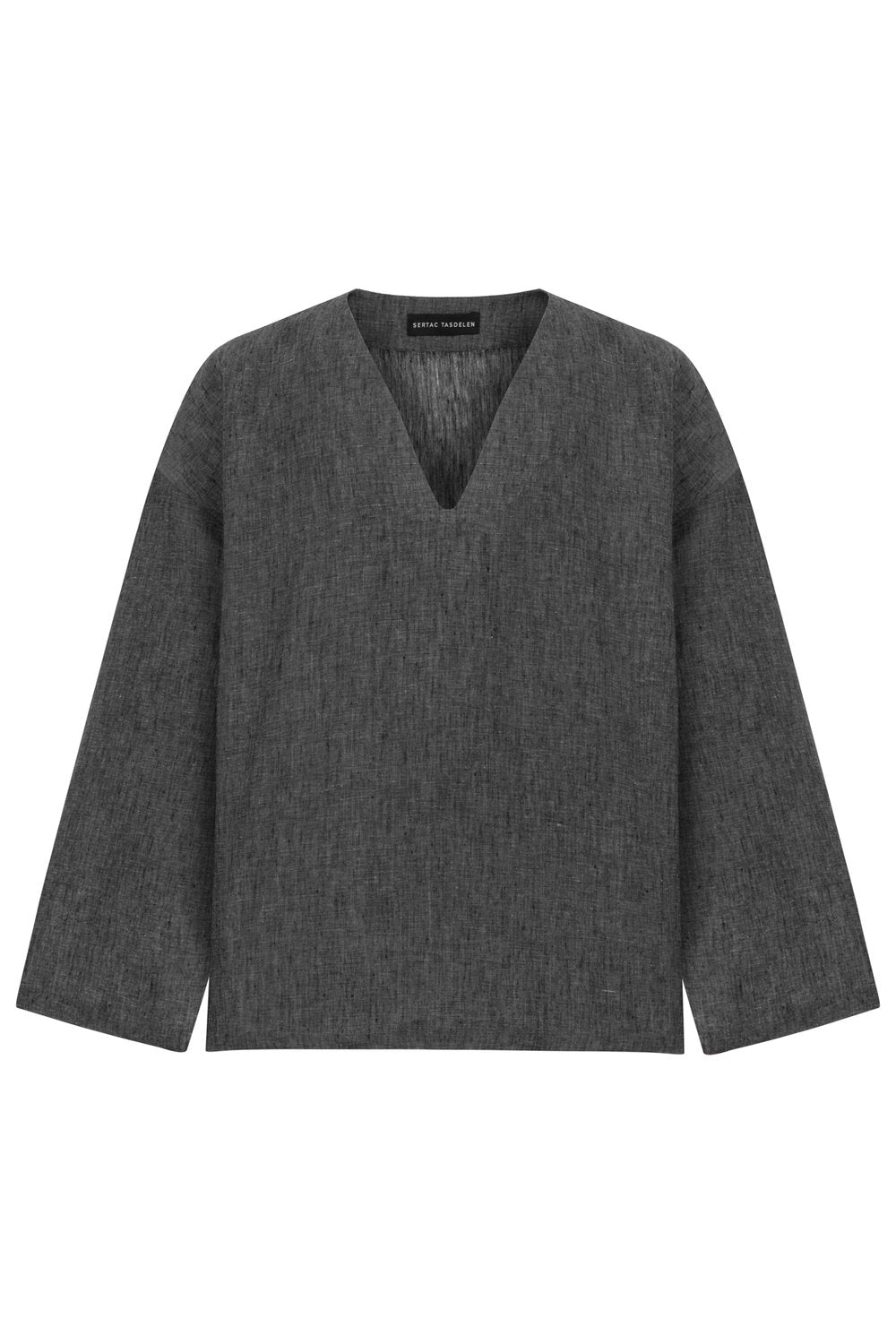 Sertaç Taşdelen-Gri %100 Keten V Yaka Oversized Erkek T-shirt Model T 18-T-Shirts-3-fleurdirect.live