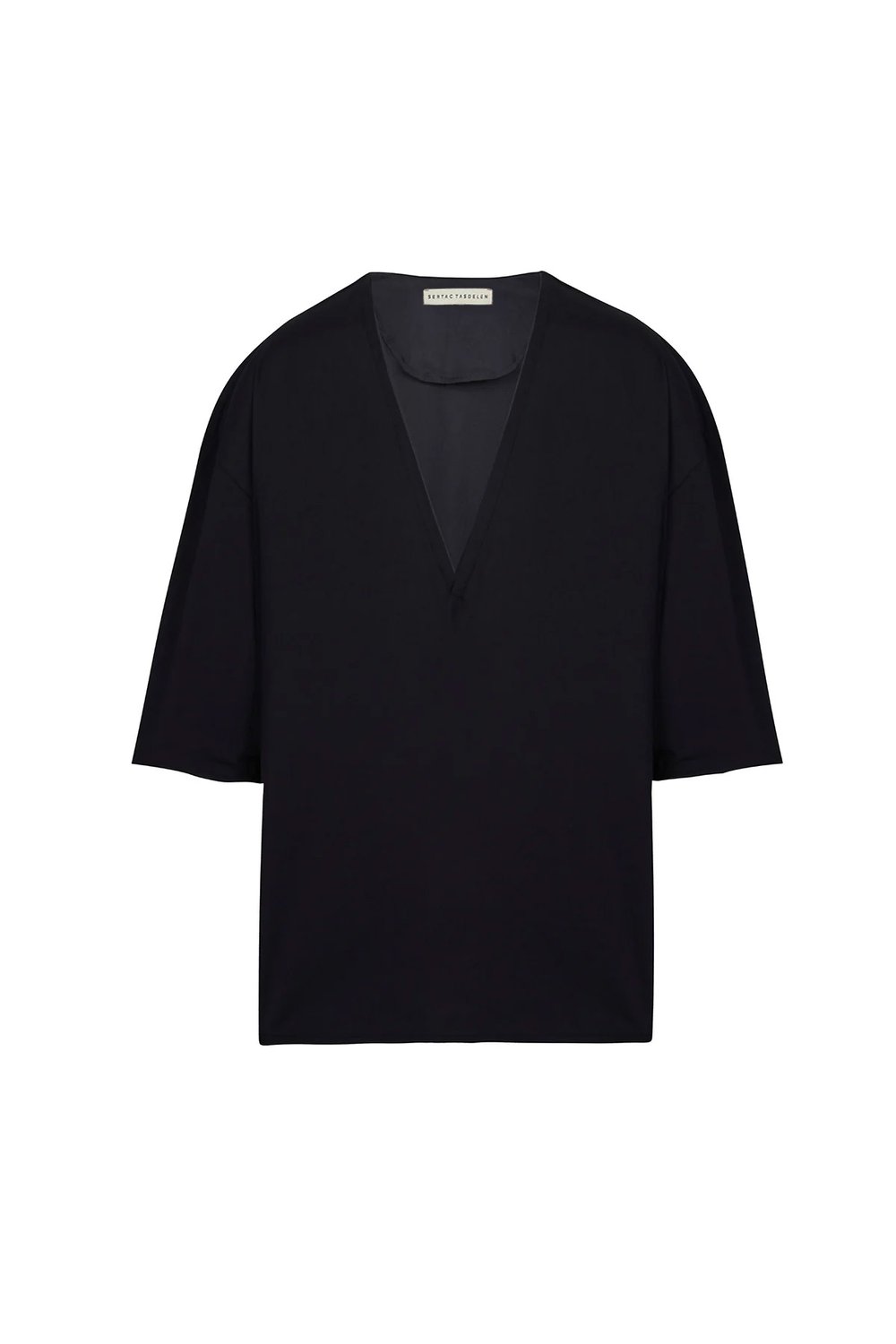 Sertaç Taşdelen-Siyah %100 Pamuk Derin V Yaka Oversized Erkek T-shirt Model T 03-T-Shirts-3-fleurdirect.live