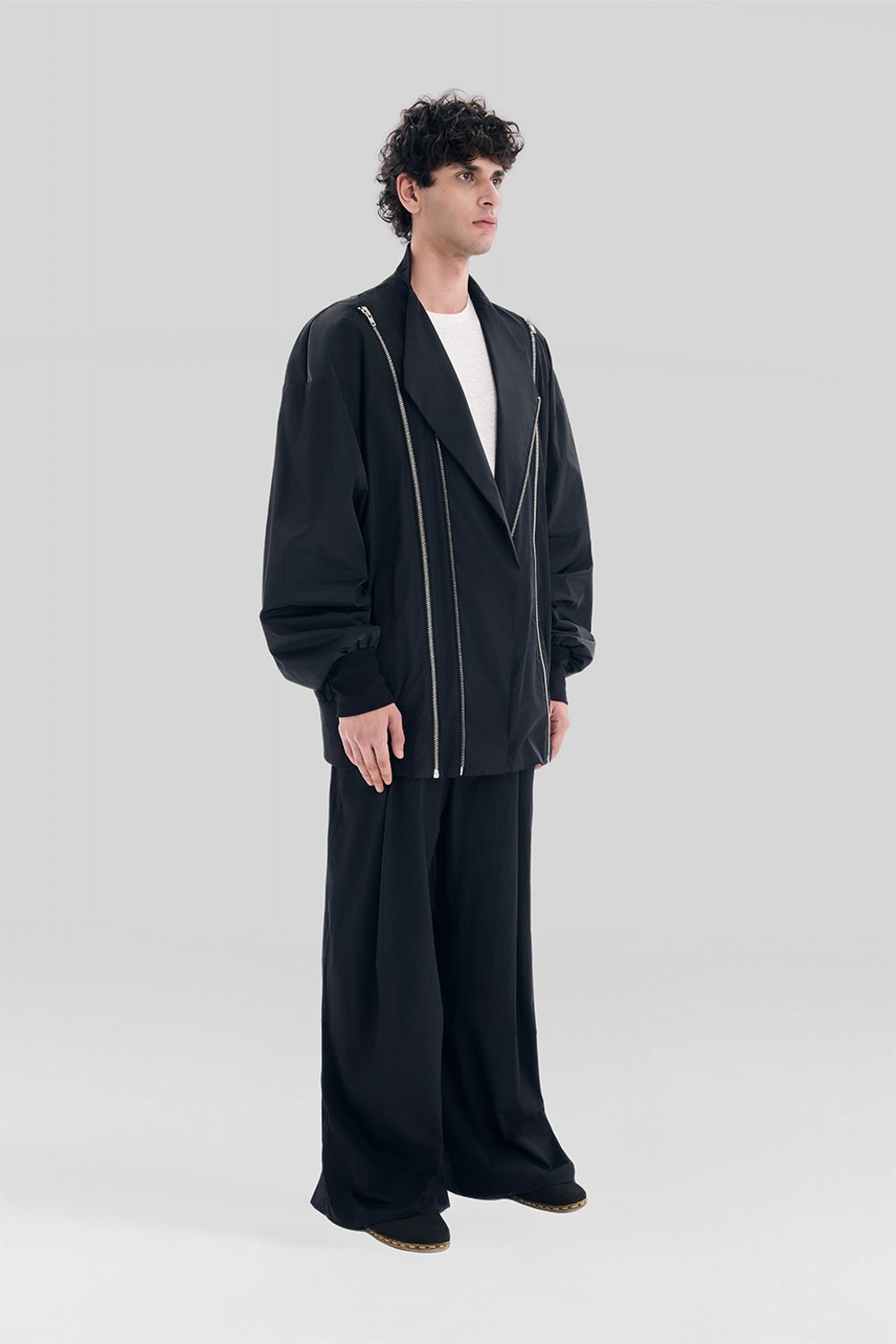 Sertaç Taşdelen-Siyah %100 Polyester Fermuarlı Oversized Erkek Bomber Ceket Mont J 03-Ceket-4-fleurdirect.live
